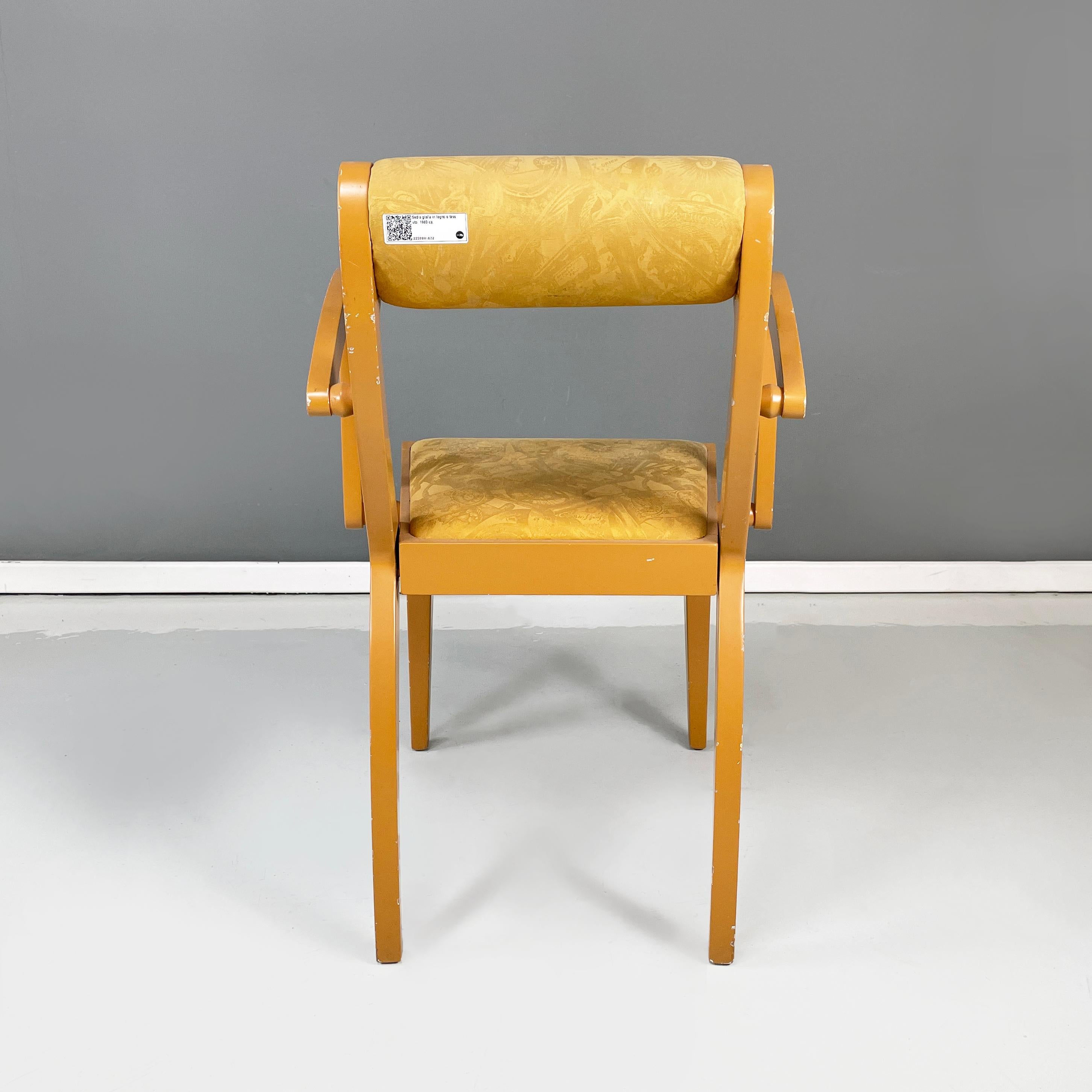 Italian modern yellow fabric and wooden chair by Bros/s, 1980s In Fair Condition For Sale In MIlano, IT