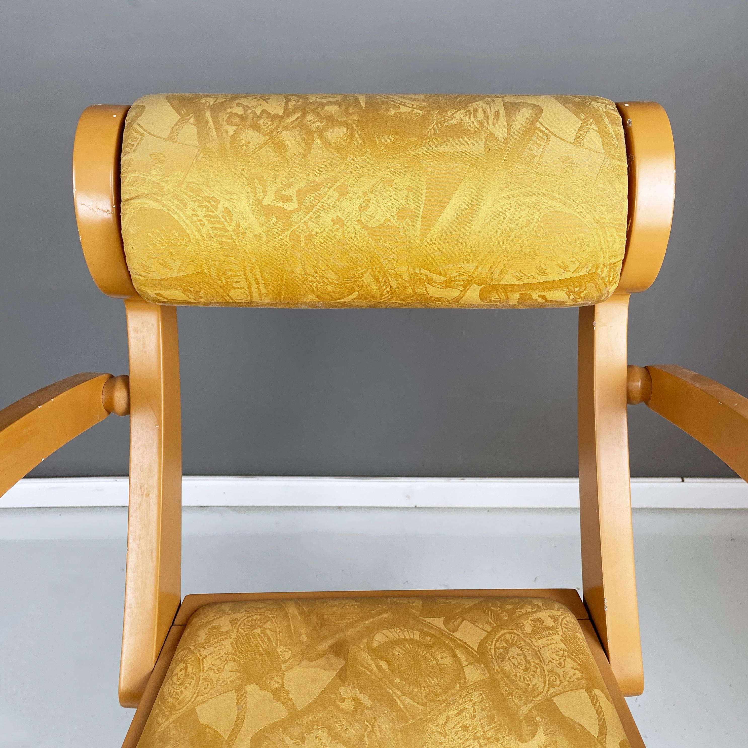 Late 20th Century Italian modern yellow fabric and wooden chair by Bros/s, 1980s For Sale