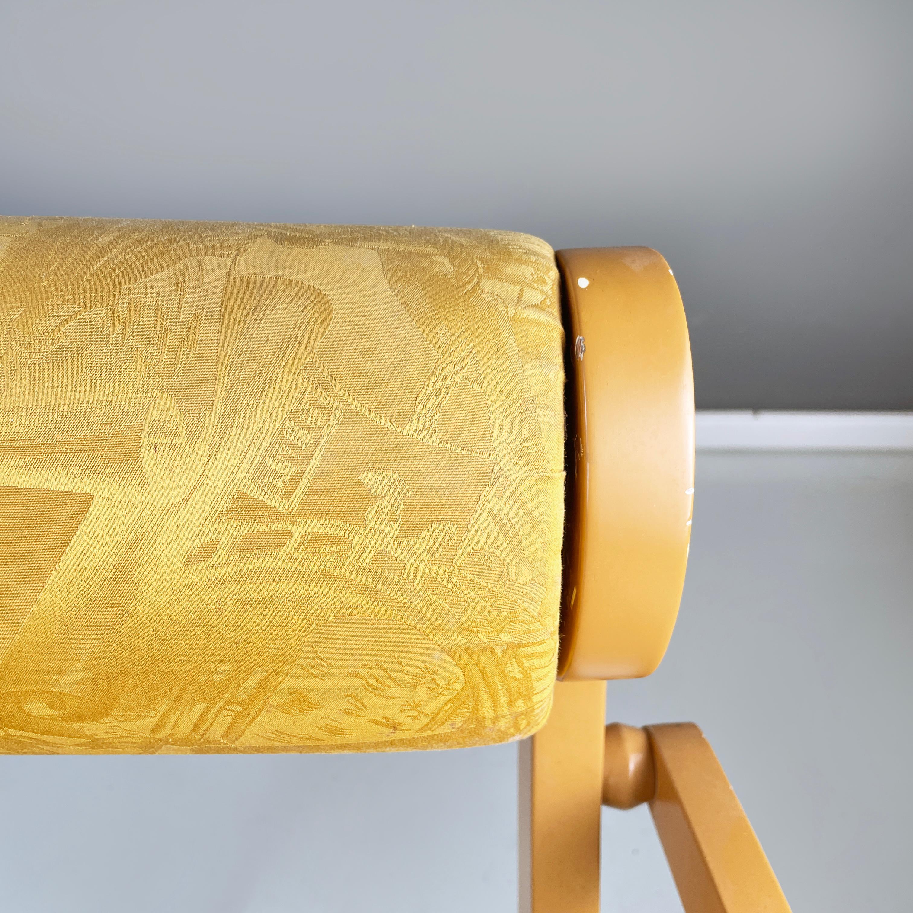 Fabric Italian modern yellow fabric and wooden chair by Bros/s, 1980s For Sale