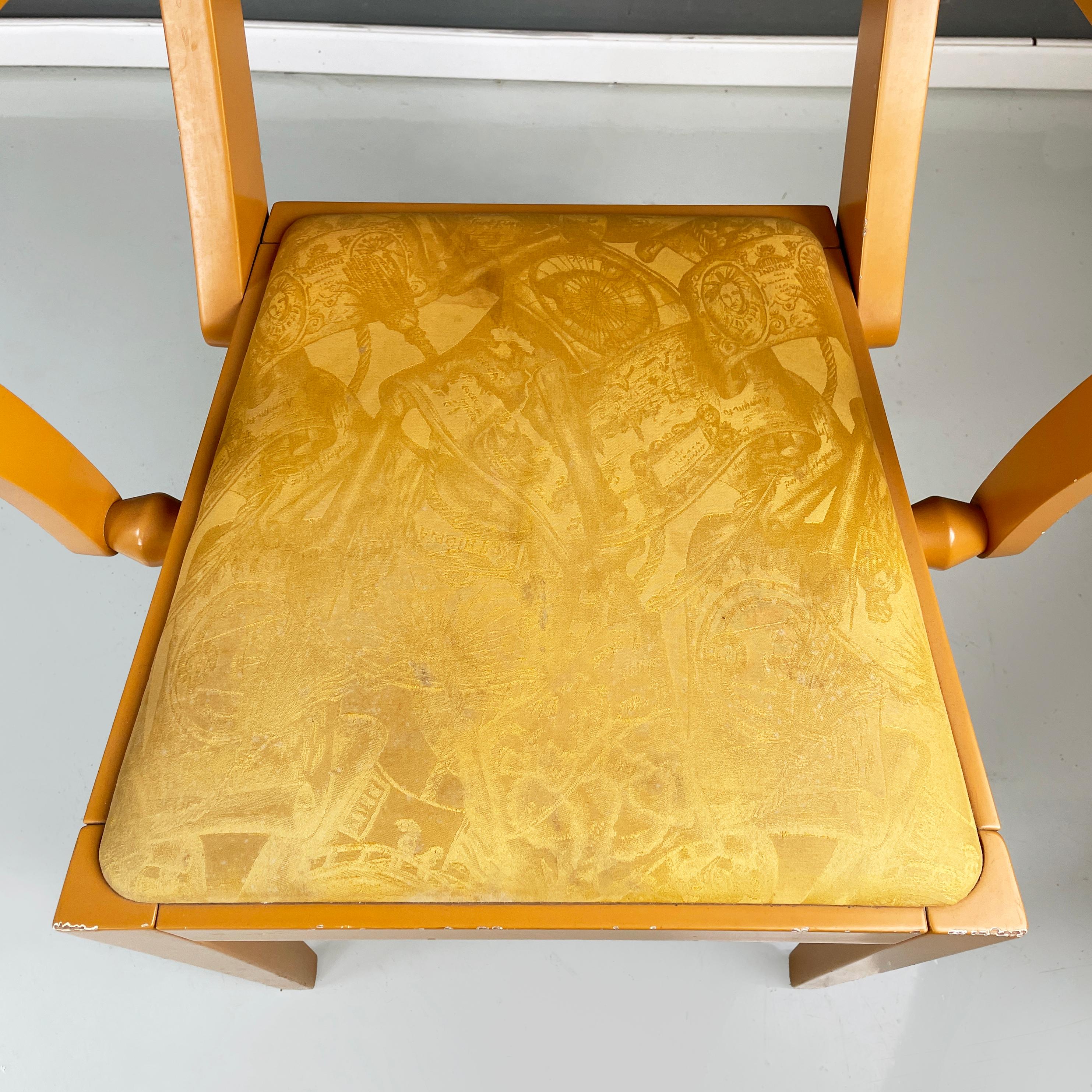 Tissu Chaise moderne italienne en bois et tissu jaune par Bros/s, années 1980 en vente