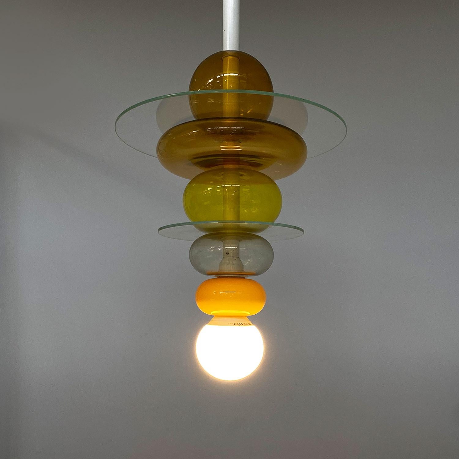 Italian modern yellow glass chandelier Firenze, Ettore Sottsass for Venini, 1990 For Sale 8