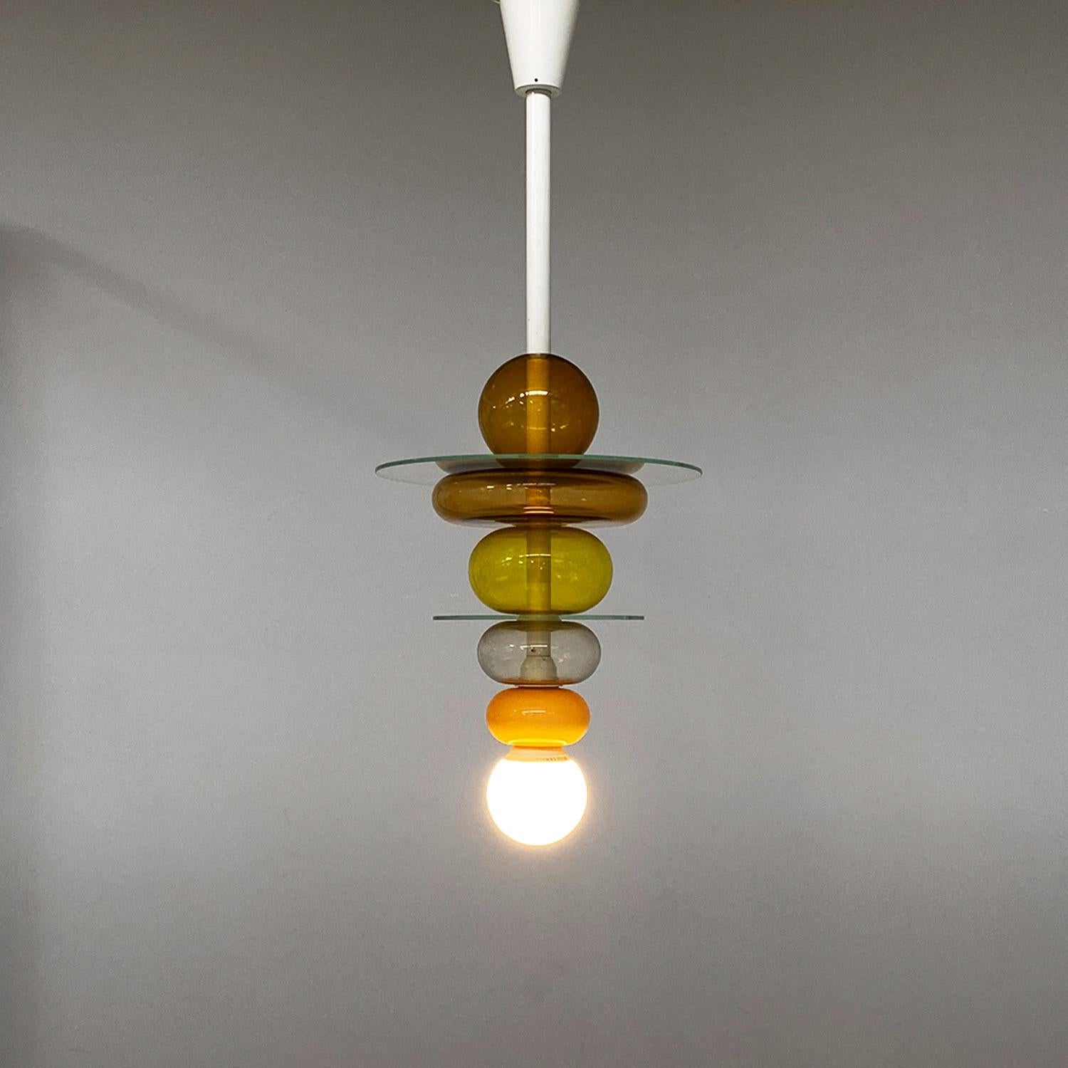 Italian modern yellow glass chandelier Firenze, Ettore Sottsass for Venini, 1990 For Sale 9