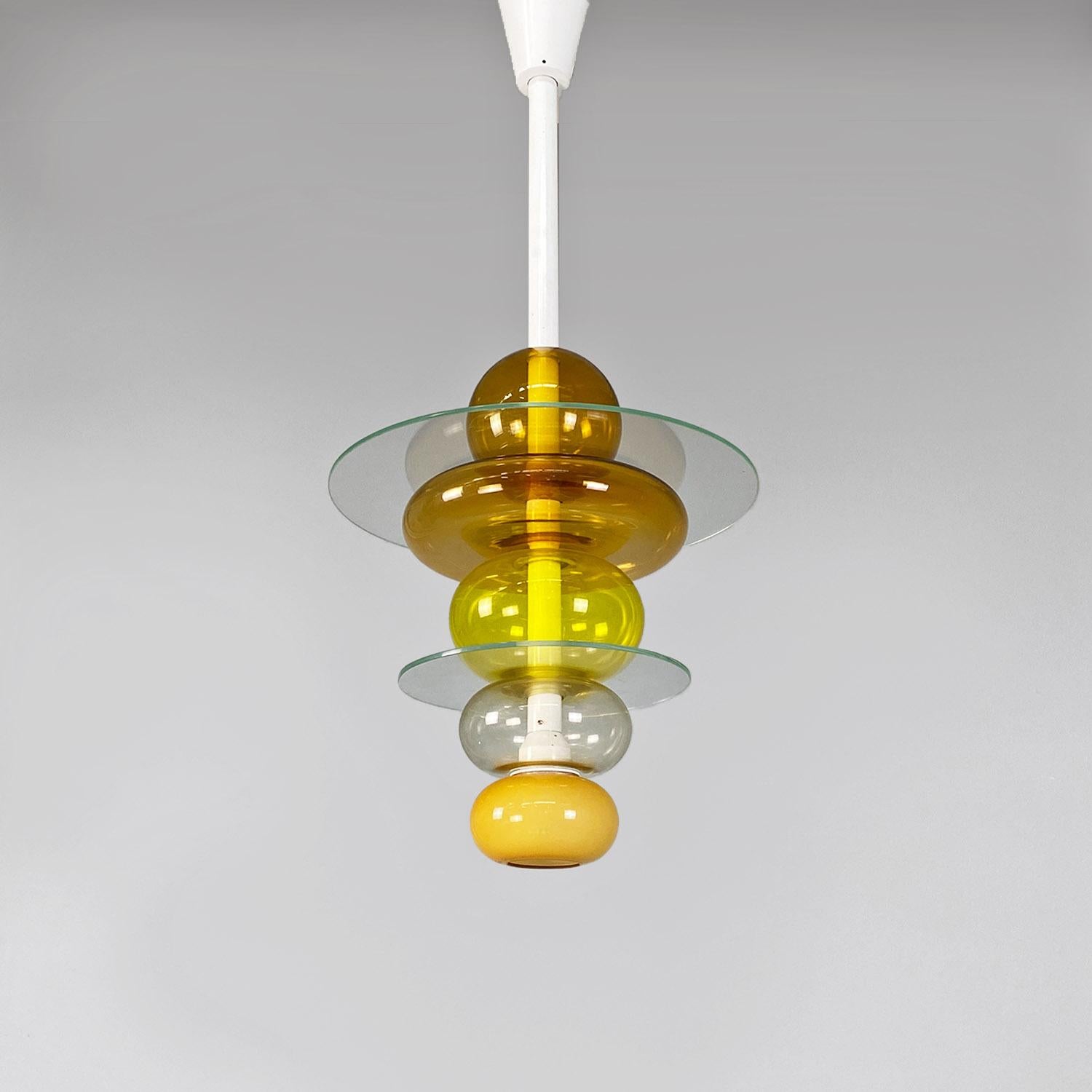 Modern Italian modern yellow glass chandelier Firenze, Ettore Sottsass for Venini, 1990 For Sale