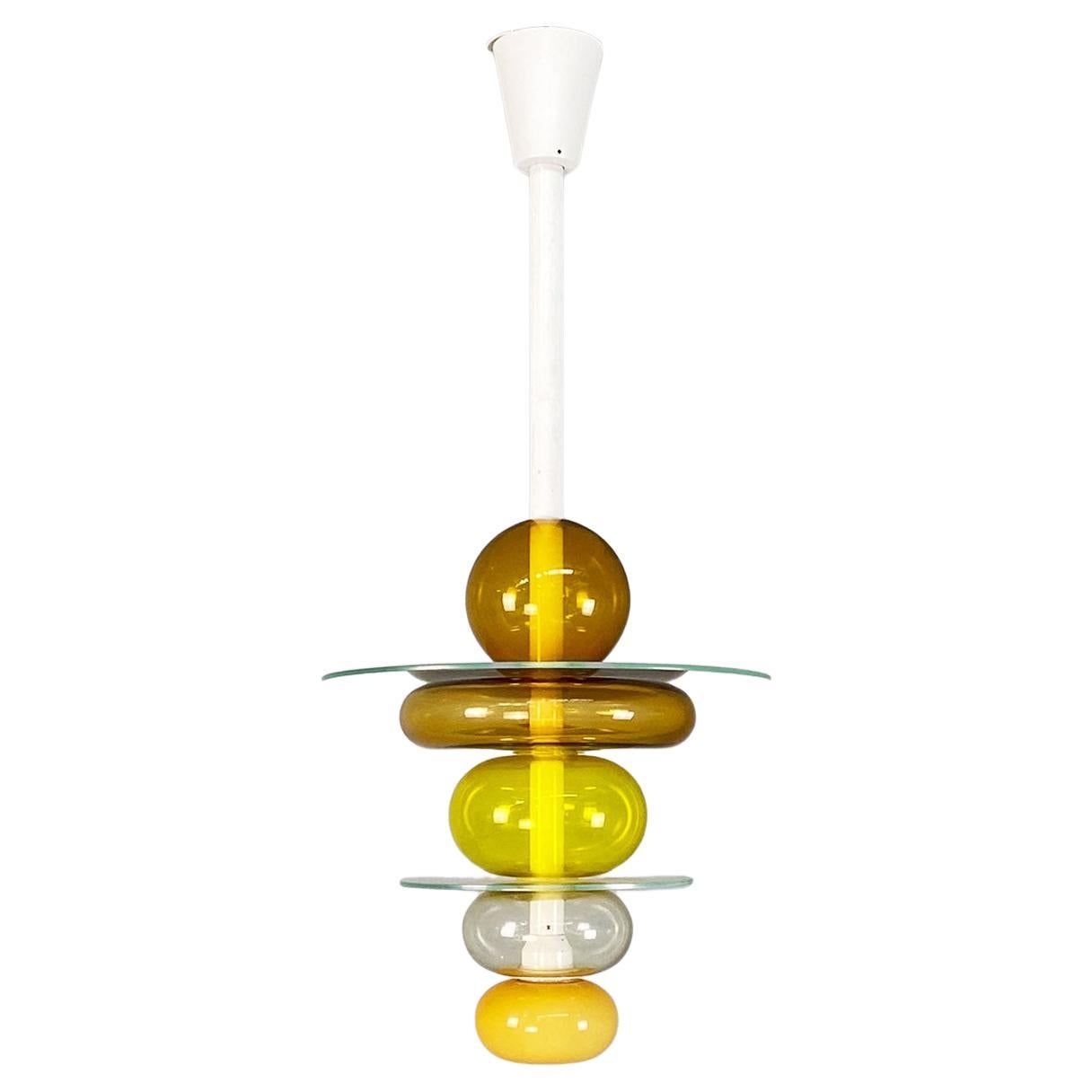 Lustre moderne italien en verre jaune Firenze, Ettore Sottsass pour Venini, 1990