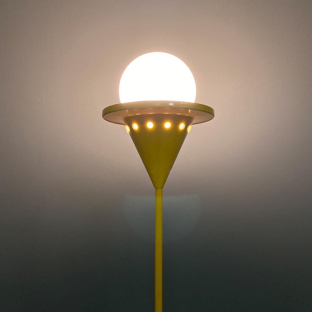 Late 20th Century Italian Modern Yellow Metal Thin Floor Lamp, 1980s For Sale