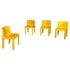 Vintage Italian modern Yellow plastic chairs 4875  by Carlo Bartoli for Kartell, 1970s