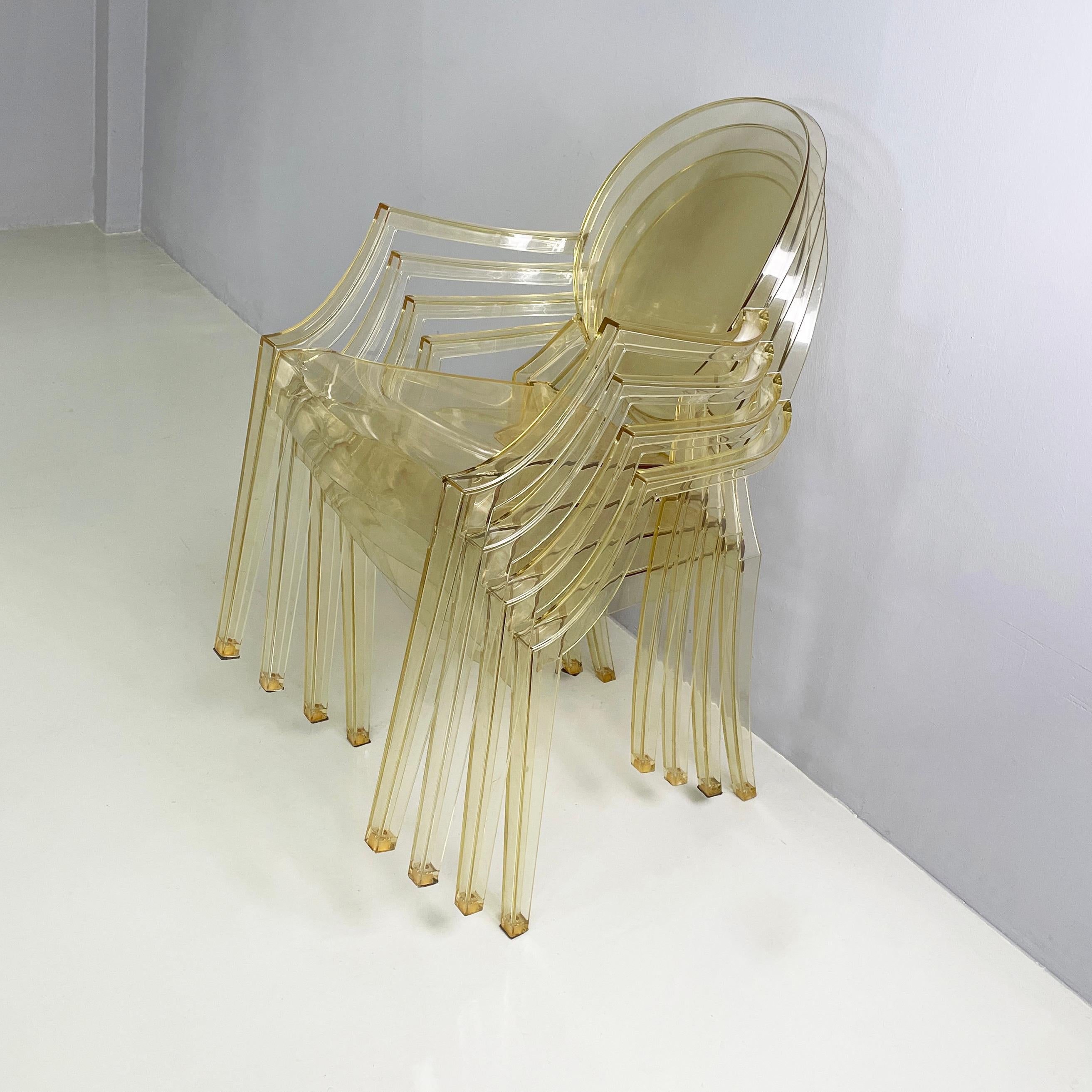 Contemporary Italian modern Yellow plastic chairs Louis Ghost by Starck Kartell, 2000-2010s For Sale