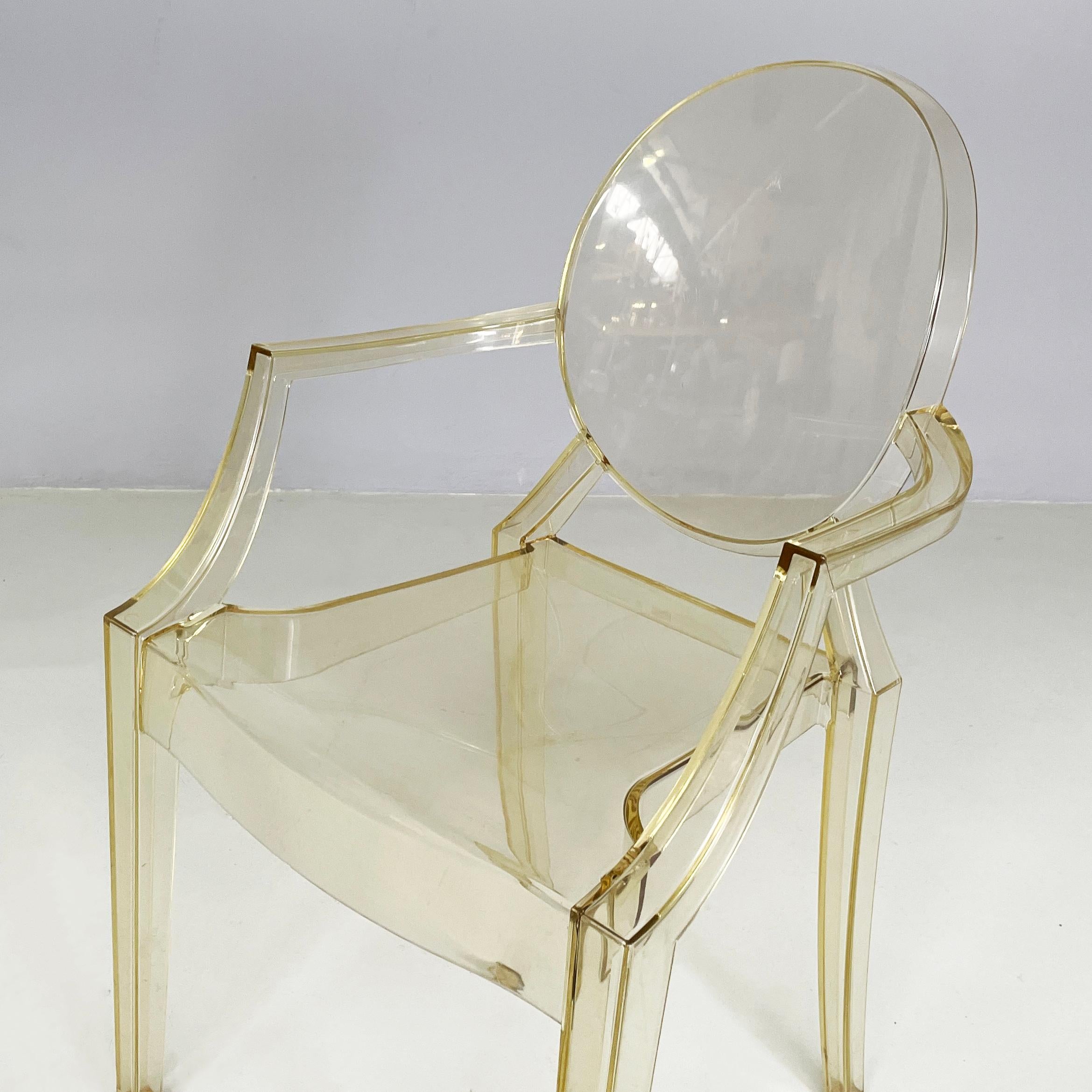 Plastic Italian modern Yellow plastic chairs Louis Ghost by Starck Kartell, 2000-2010s For Sale