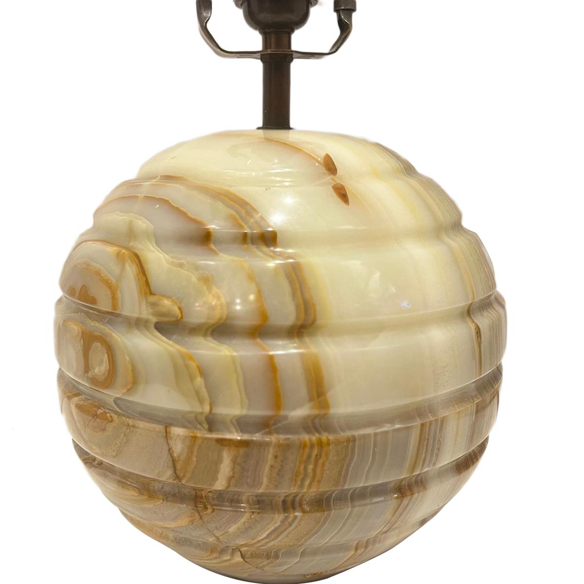 A circa 1950s Italian carved onyx table lamp.

Measurements:
Height of body: 9