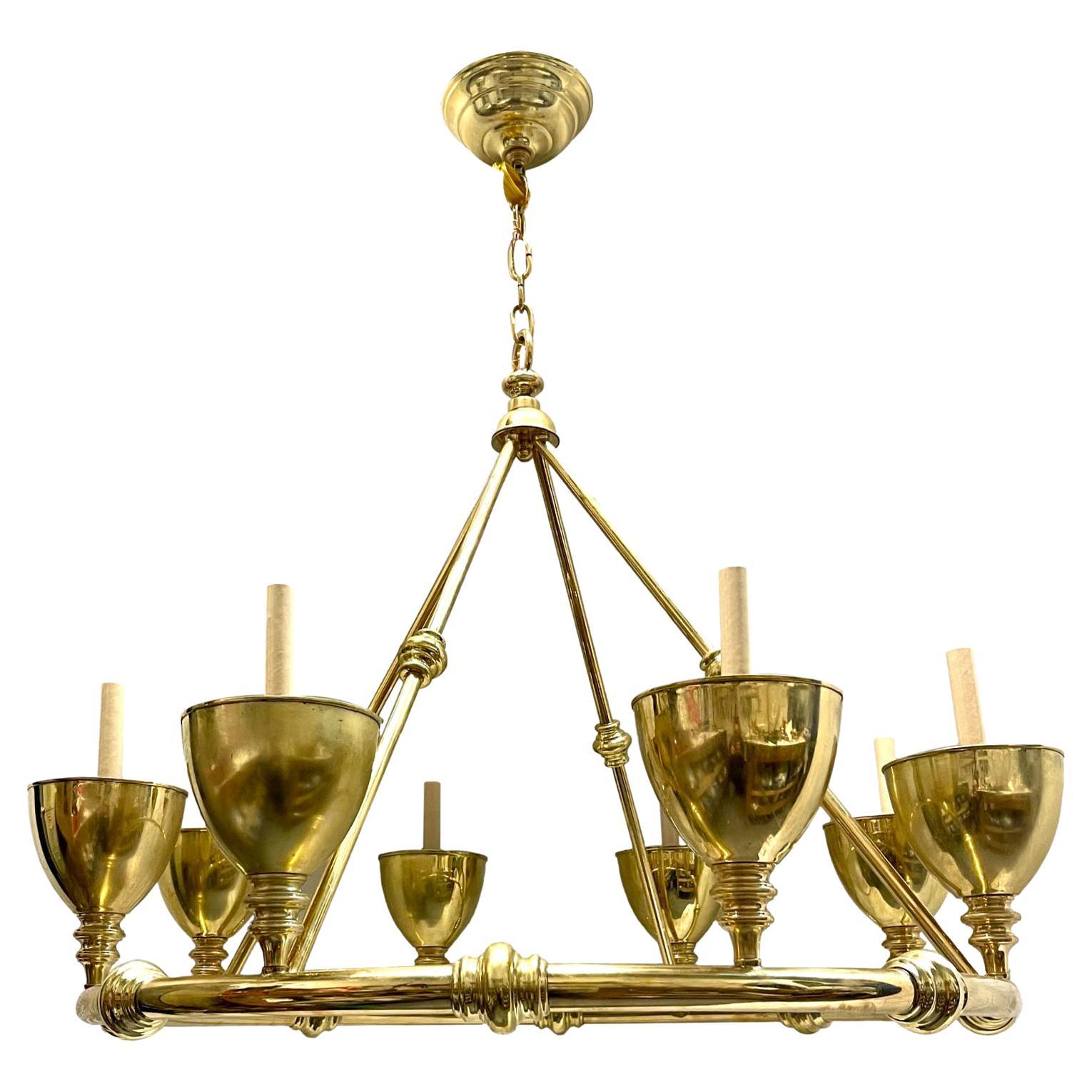 Italian Moderne Style Bronze Chandelier For Sale