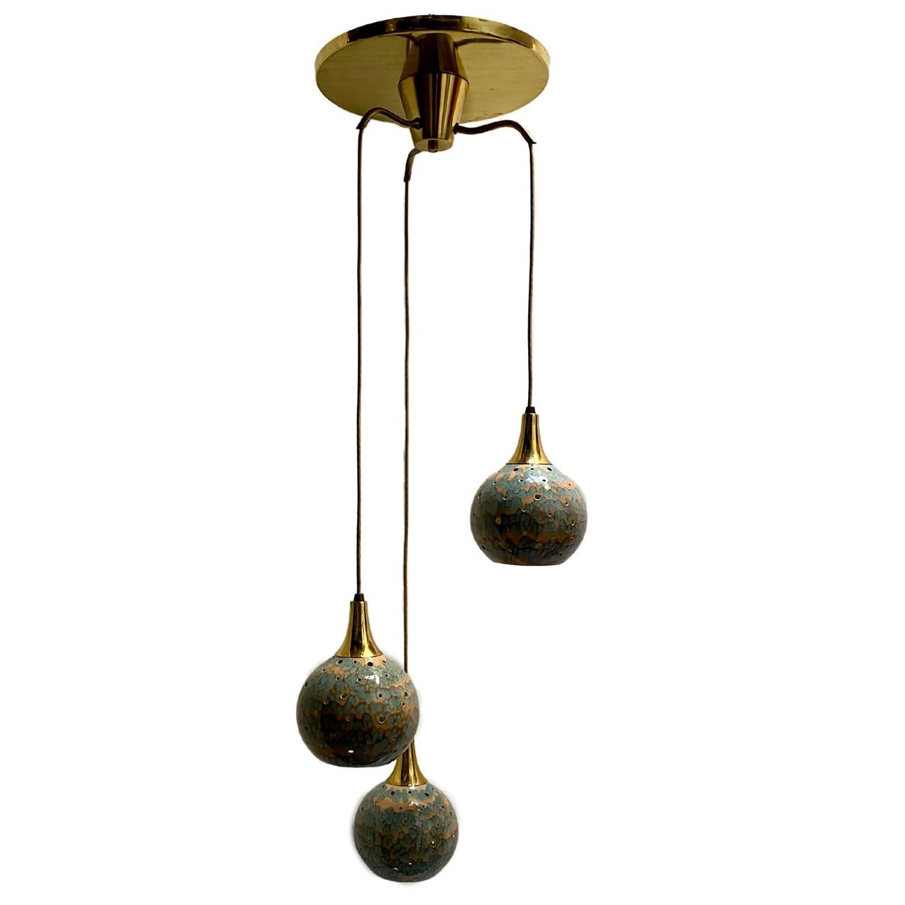 Italian Moderne Three-Pendant Light Fixture In Good Condition In New York, NY