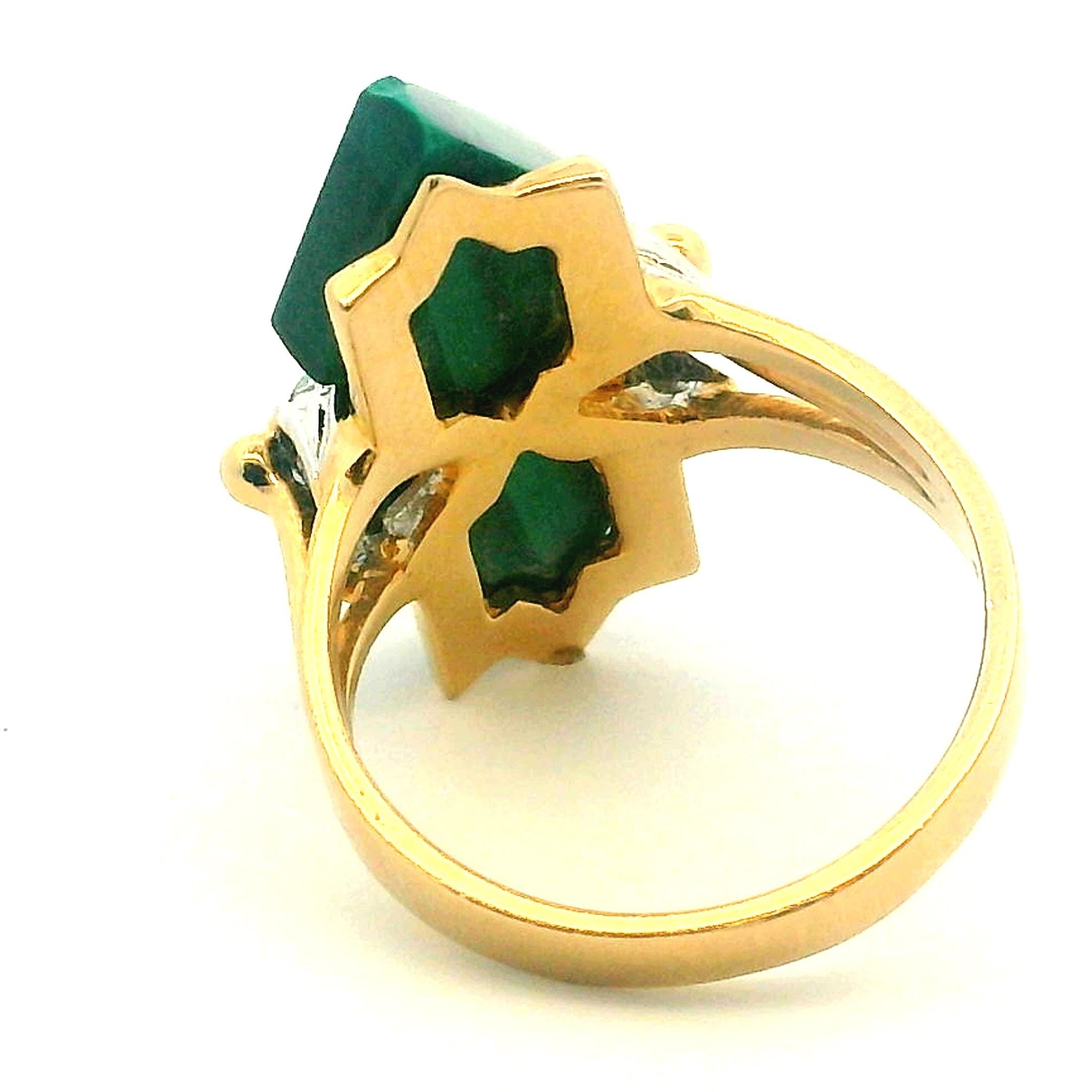 Bague sculpturale italienne en or 14K avec malachite et diamant signée TJ en vente 4
