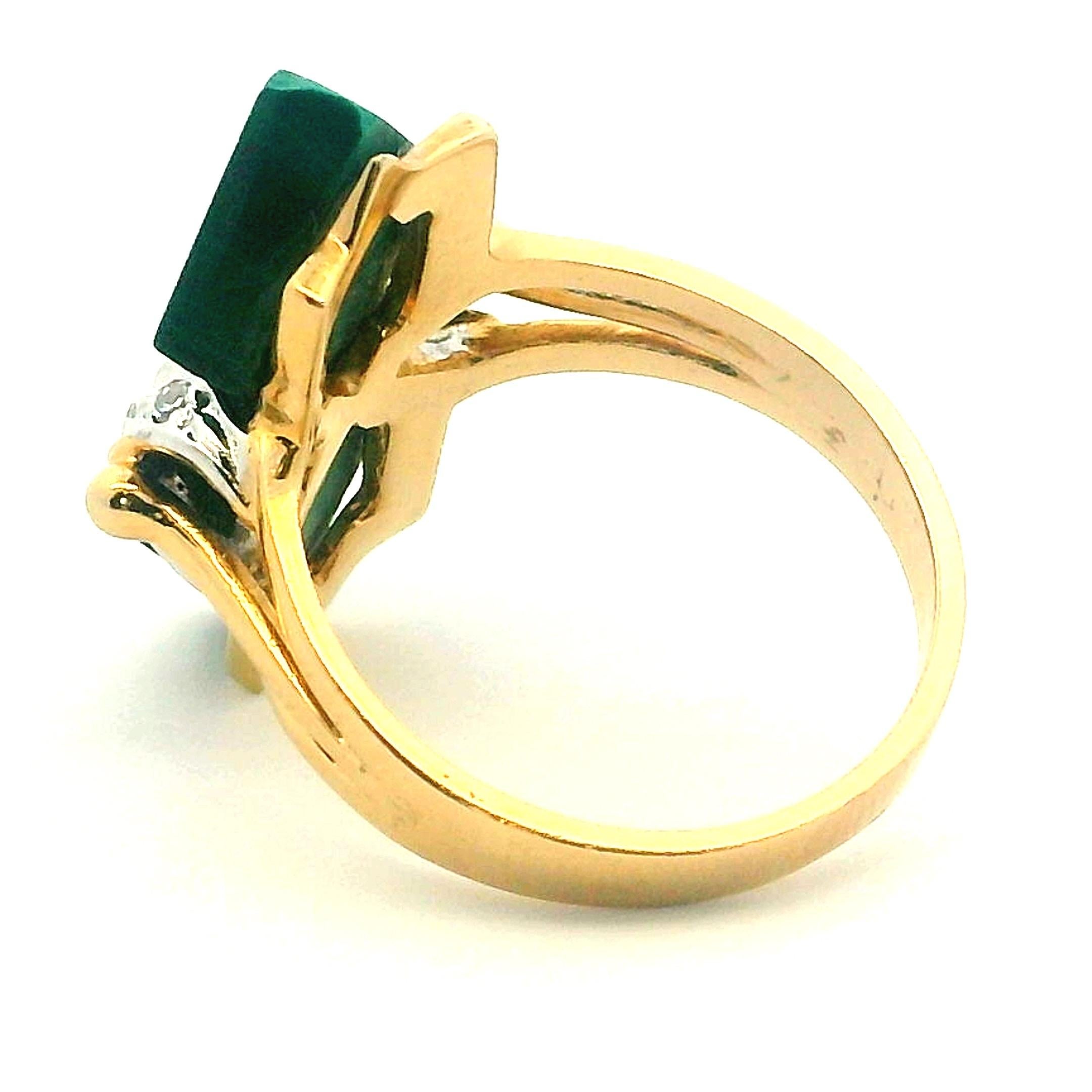 Bague sculpturale italienne en or 14K avec malachite et diamant signée TJ en vente 5