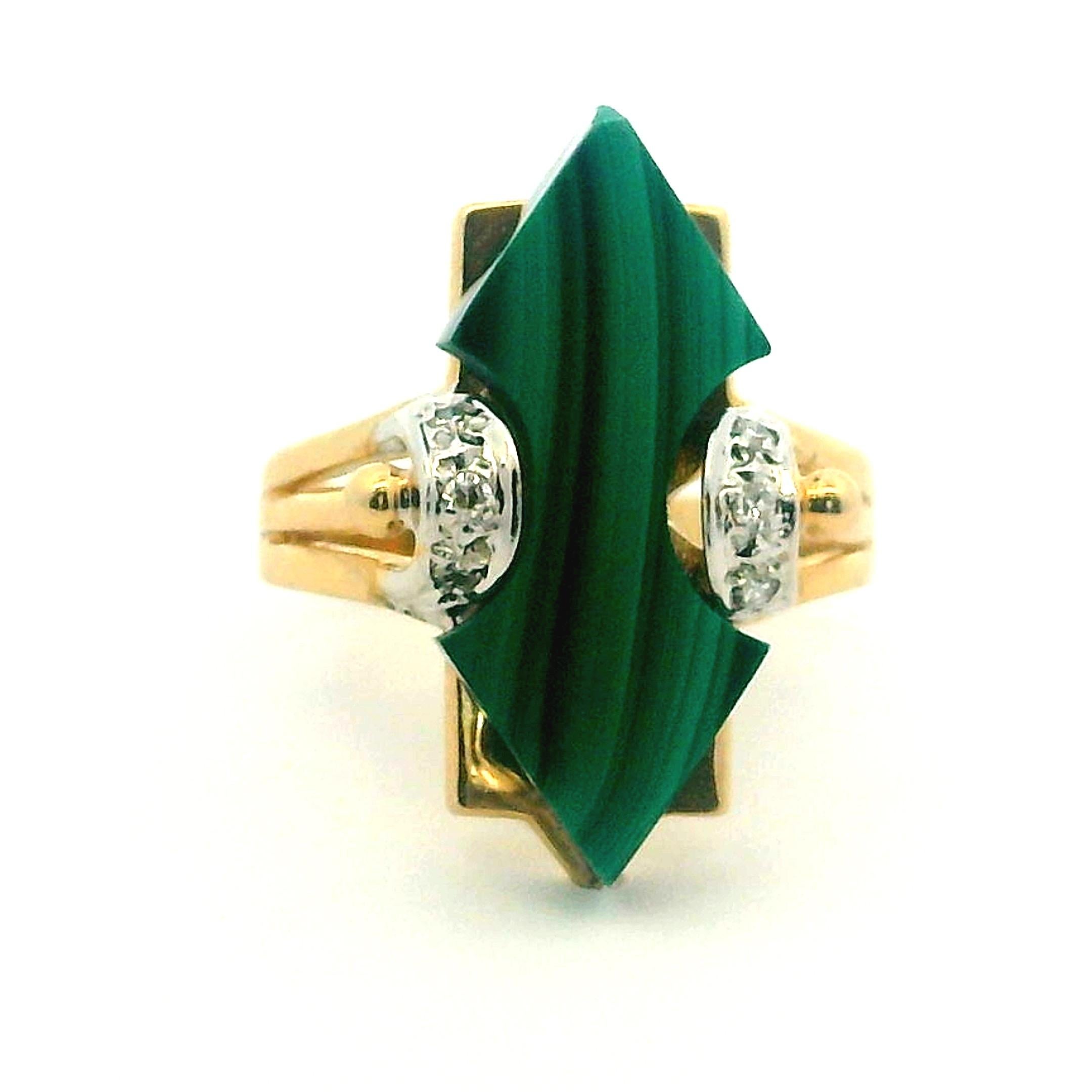 Bague sculpturale italienne en or 14K avec malachite et diamant signée TJ en vente 7