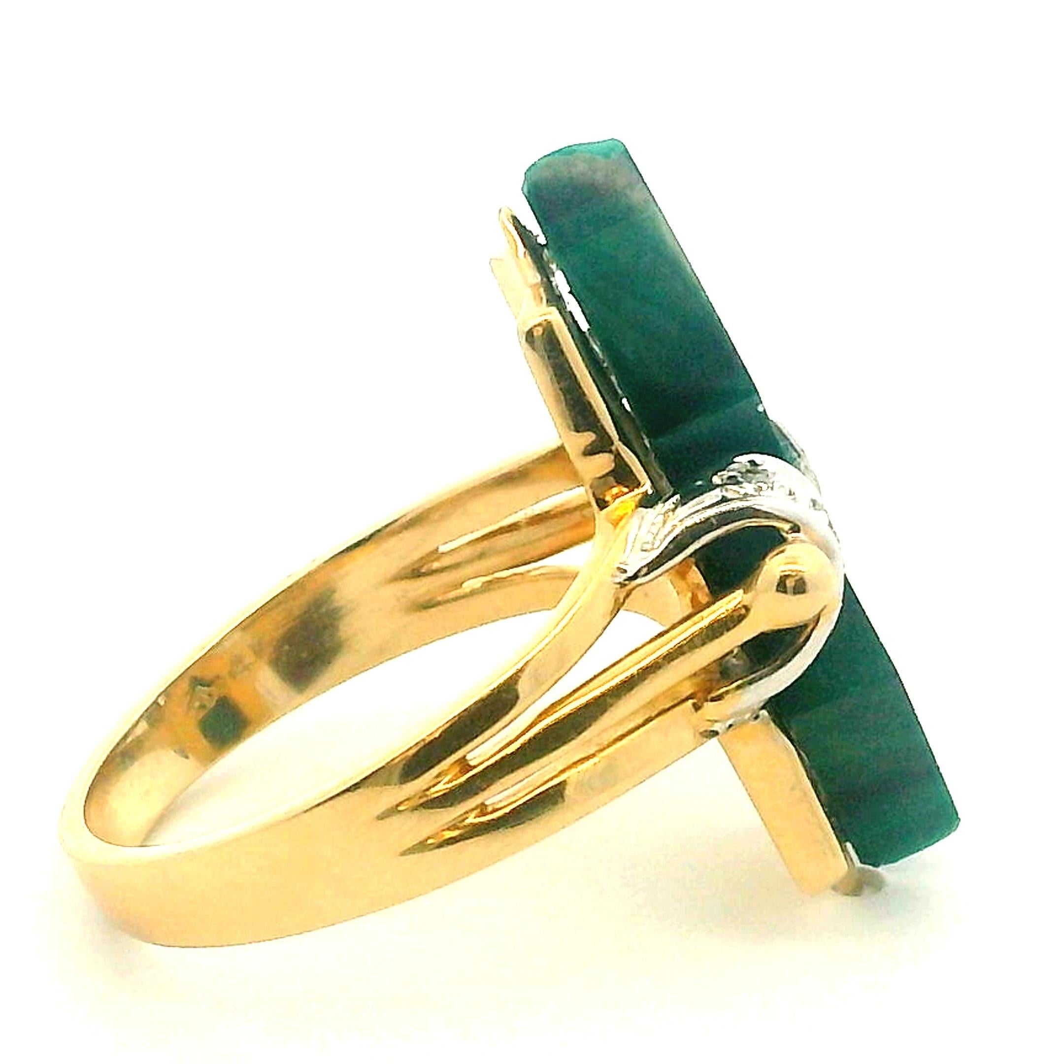 Bague sculpturale italienne en or 14K avec malachite et diamant signée TJ Pour femmes en vente