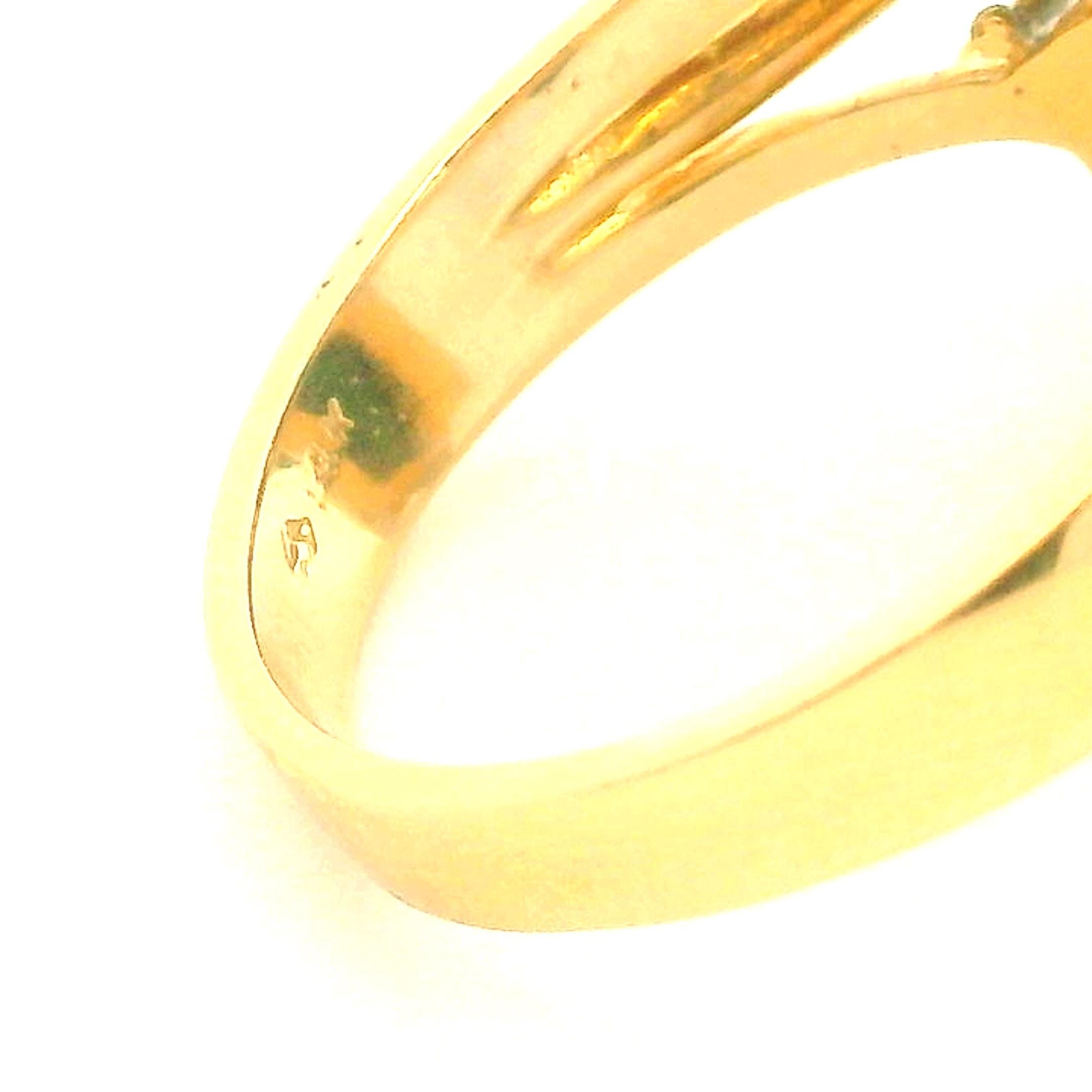 Bague sculpturale italienne en or 14K avec malachite et diamant signée TJ en vente 1