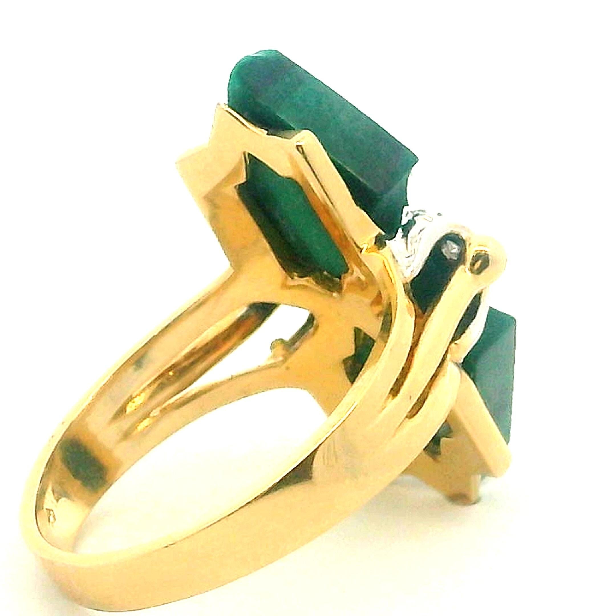 Bague sculpturale italienne en or 14K avec malachite et diamant signée TJ en vente 2