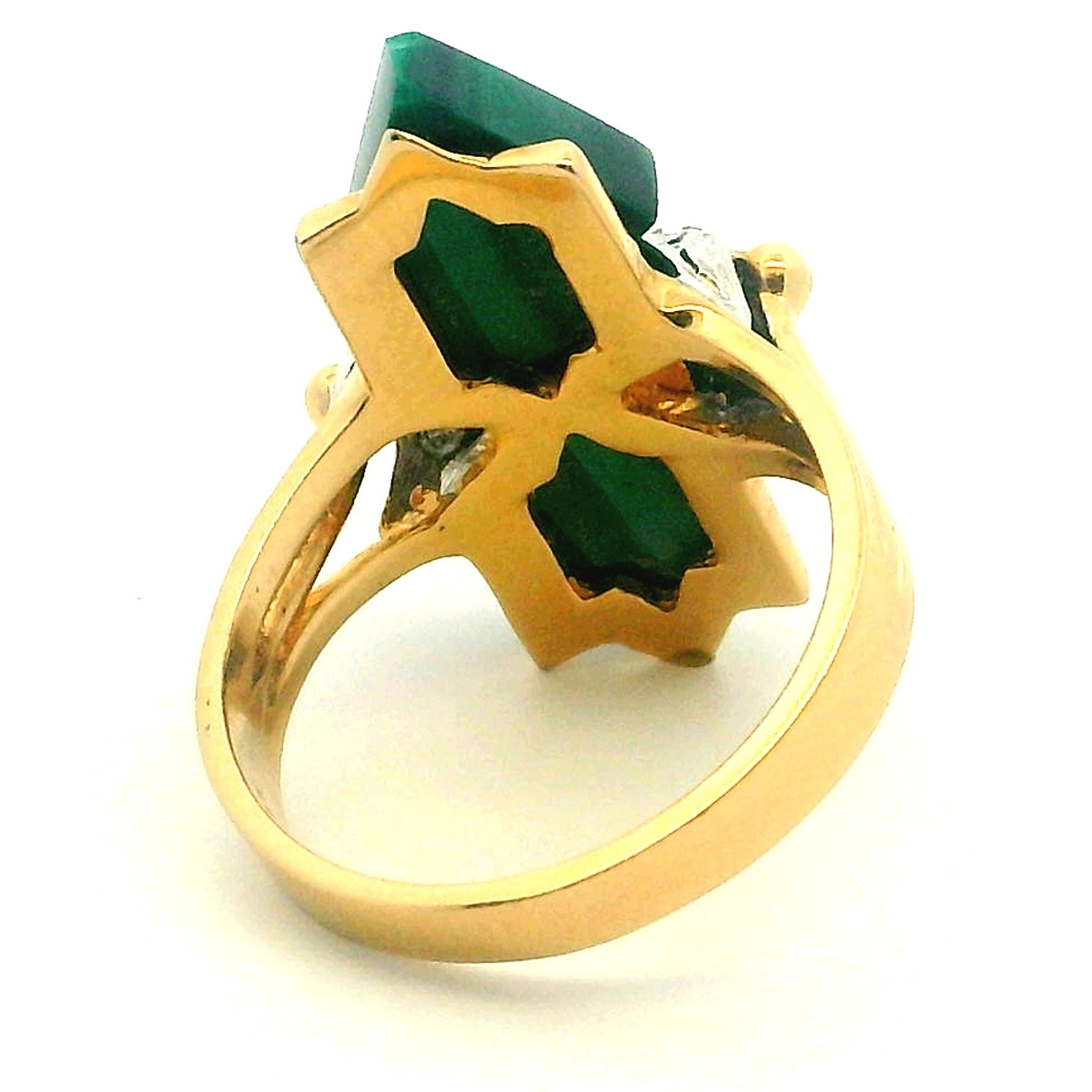 Bague sculpturale italienne en or 14K avec malachite et diamant signée TJ en vente 3