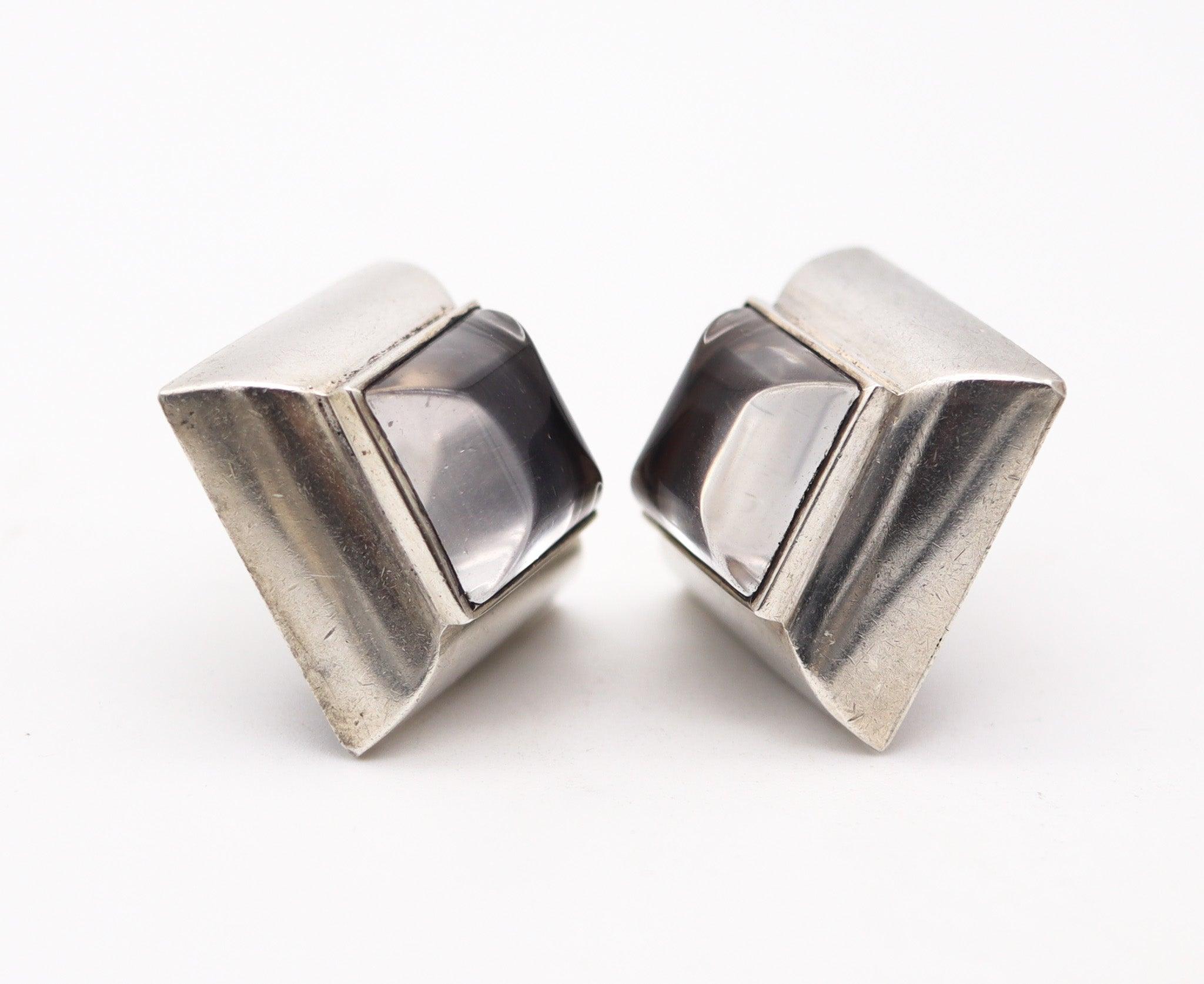 Modernista Orecchini a clip MODERNISTA ITALIANO 1970 in argento 925 con cristalli di rocca in vendita