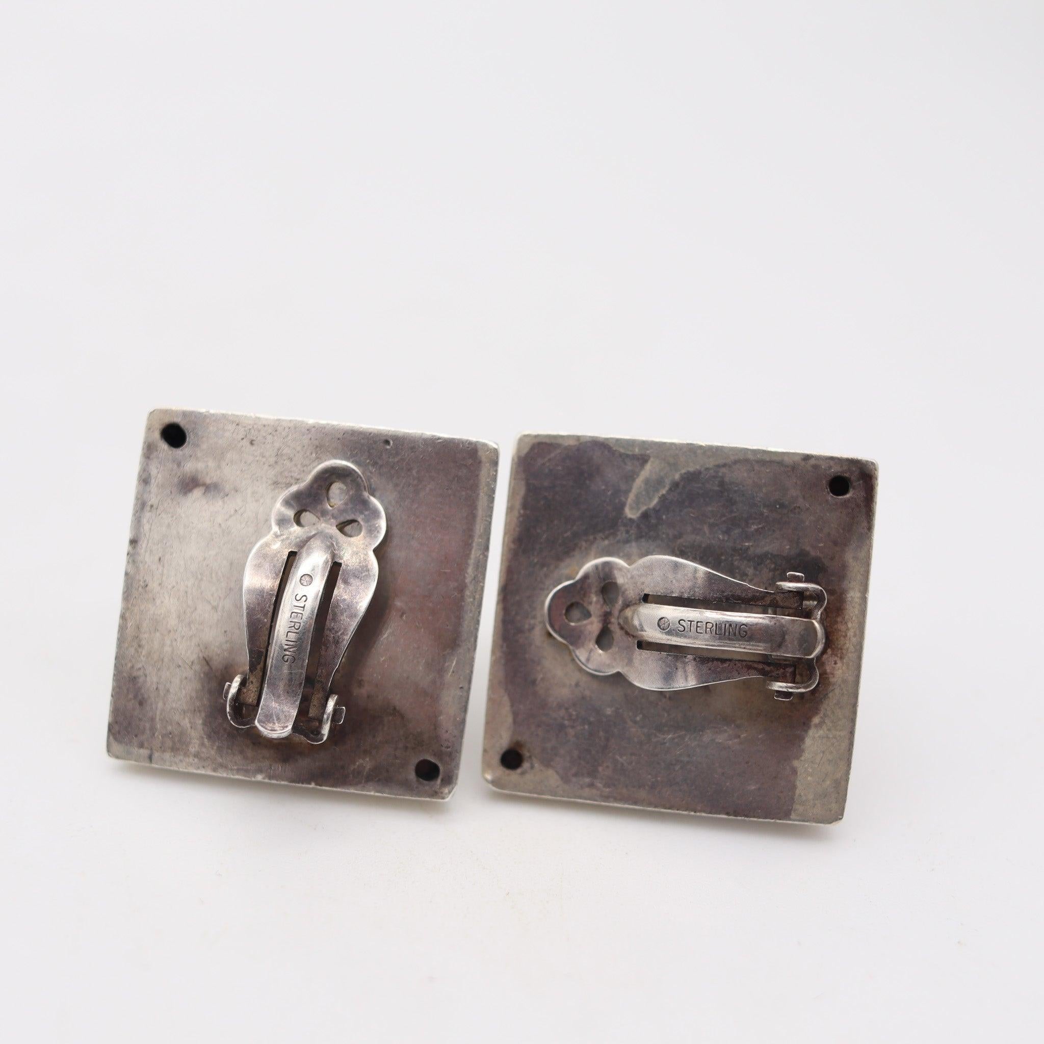Orecchini a clip MODERNISTA ITALIANO 1970 in argento 925 con cristalli di rocca In condizioni ottime in vendita a Miami, FL