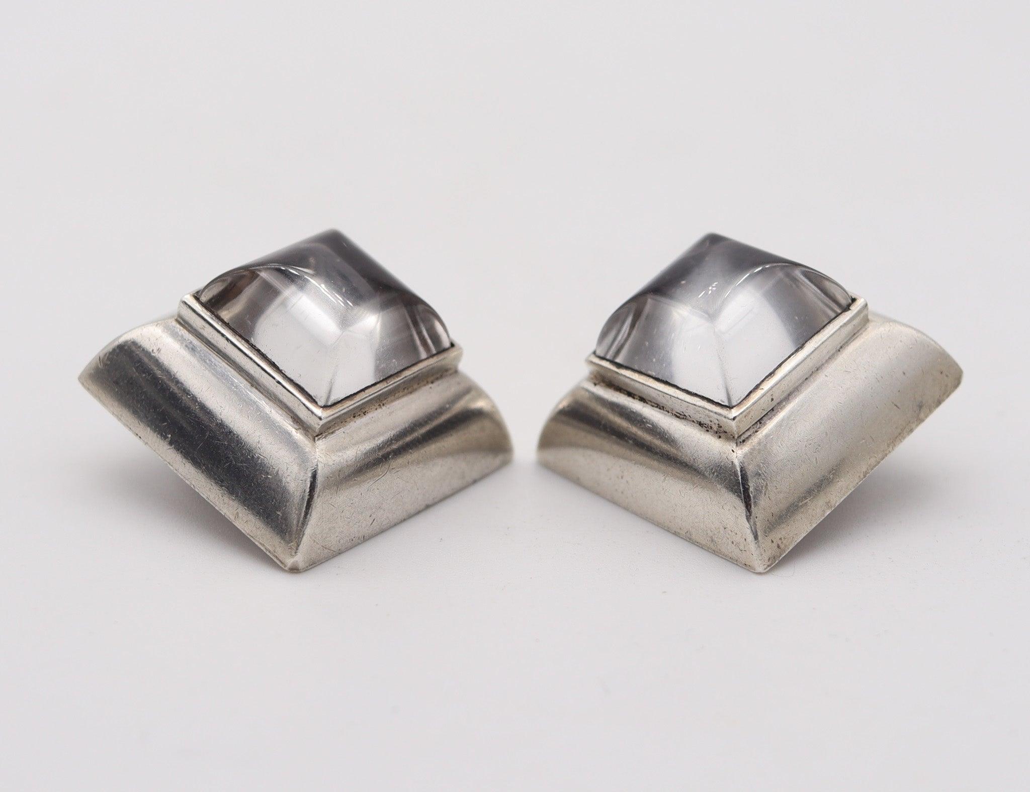 Orecchini a clip MODERNISTA ITALIANO 1970 in argento 925 con cristalli di rocca in vendita 1