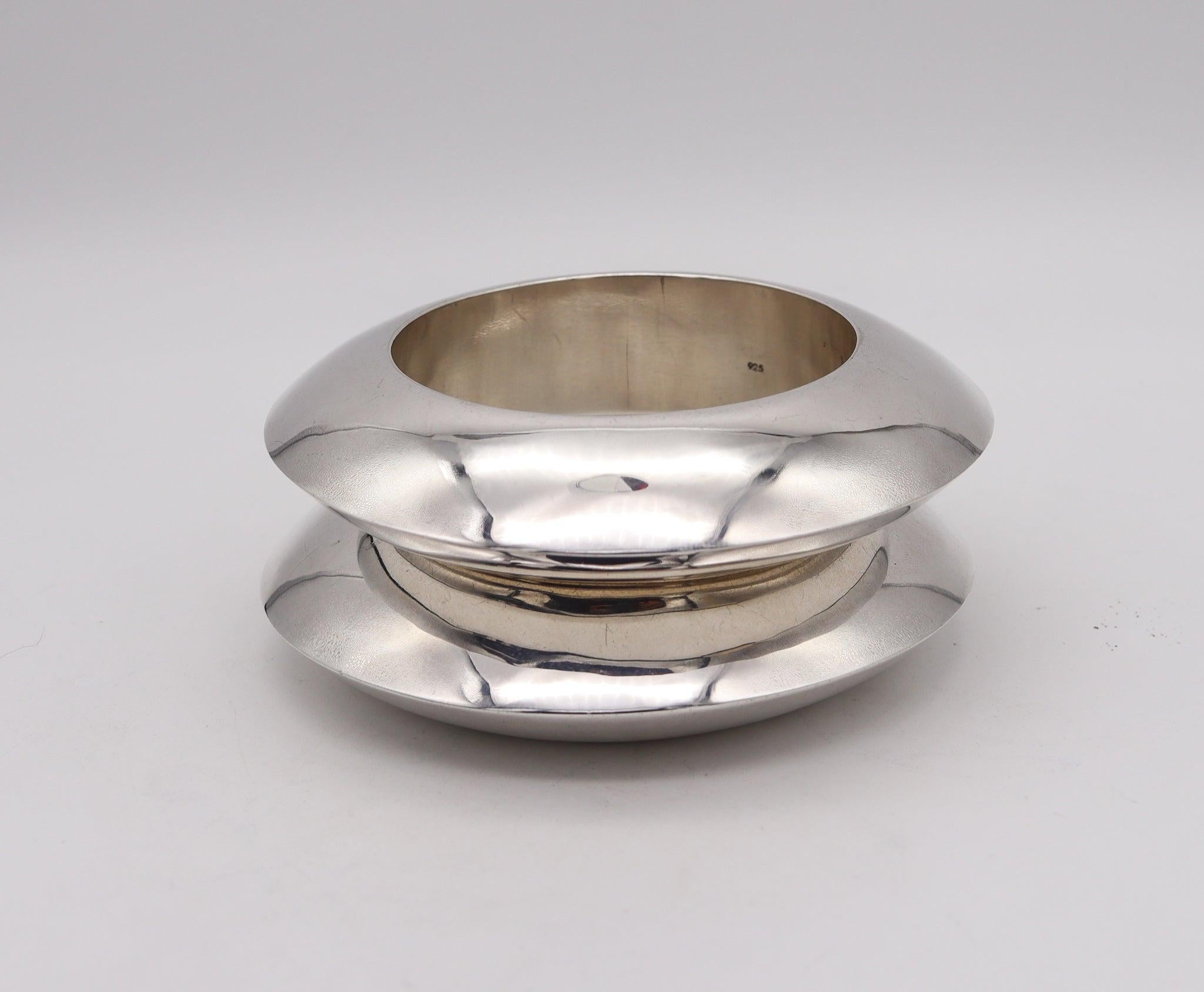 Italienische MODERNIST 1970 Geometrisches Paar kühne Armreife aus .925 Sterlingsilber, MODERNIST im Zustand „Hervorragend“ im Angebot in Miami, FL