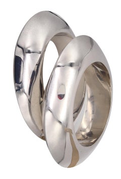 par de brazaletes geométricos MODERNISTAS ITALIANOS de 1970 en plata de ley 925