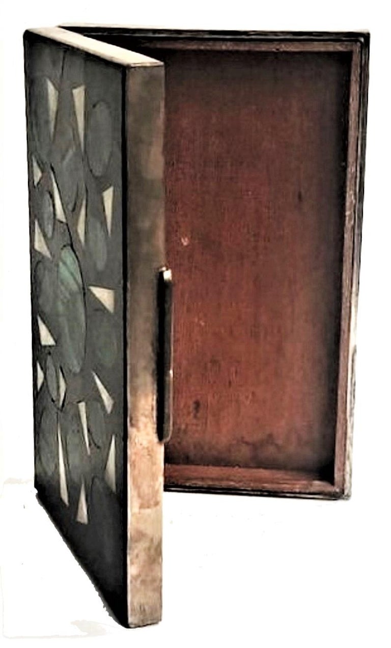 Italian Modernist 800° Silver, Agate, Malachite, Nacre & Wood Box, ca. 1960 In Good Condition For Sale In New York, NY