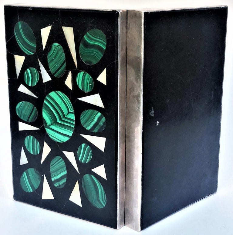Mid-20th Century Italian Modernist 800° Silver, Agate, Malachite, Nacre & Wood Box, ca. 1960 For Sale
