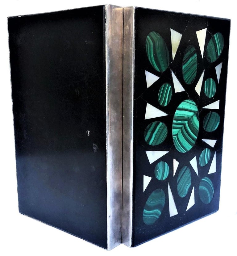 Italian Modernist 800° Silver, Agate, Malachite, Nacre & Wood Box, ca. 1960 For Sale 3