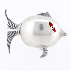 Italian Modernist .800 Silver & Enamel Figural Fish Table Box by Bausi Bruno