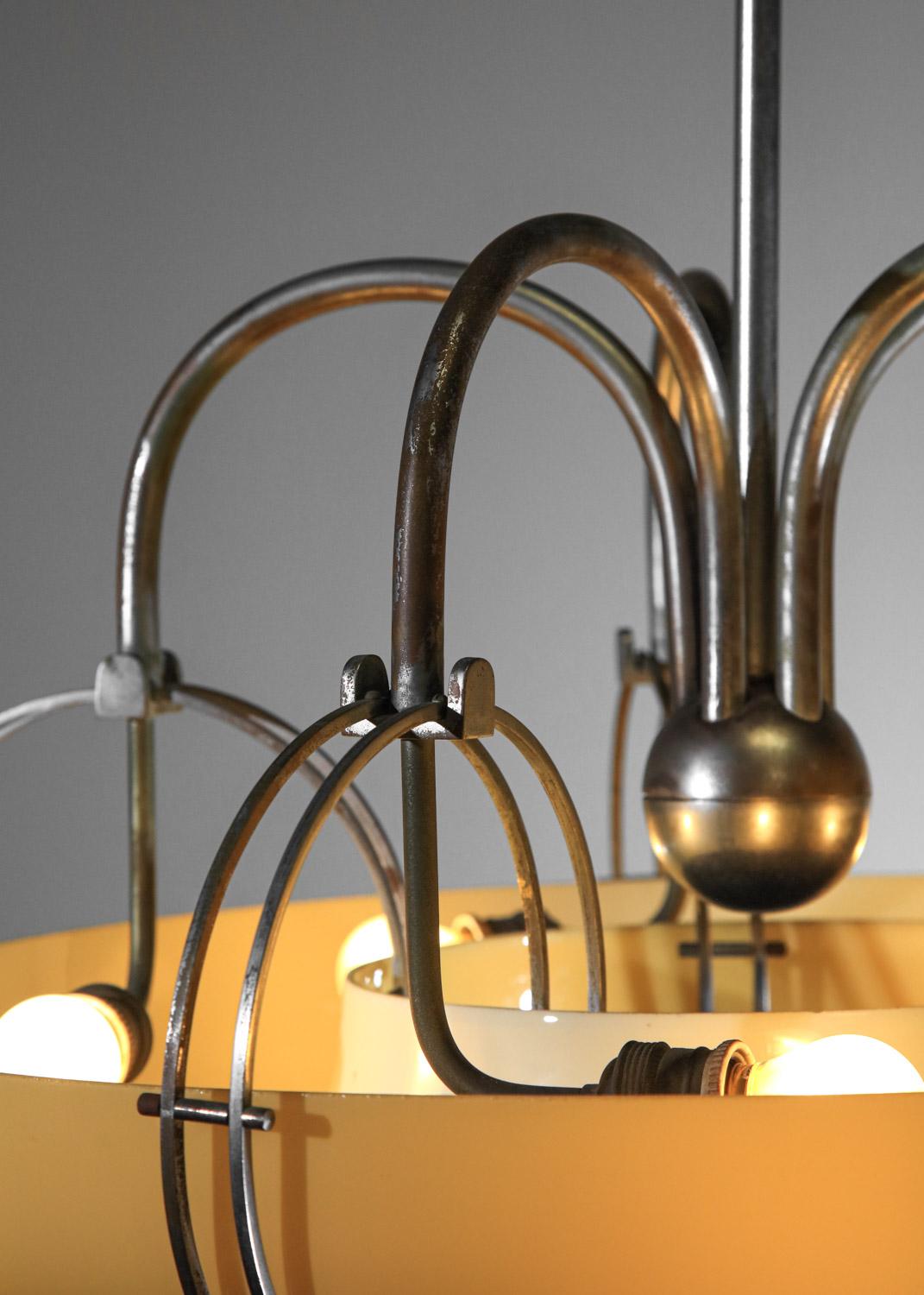 Italian modernist art deco glass ring pendant chandelier 1940's original  4