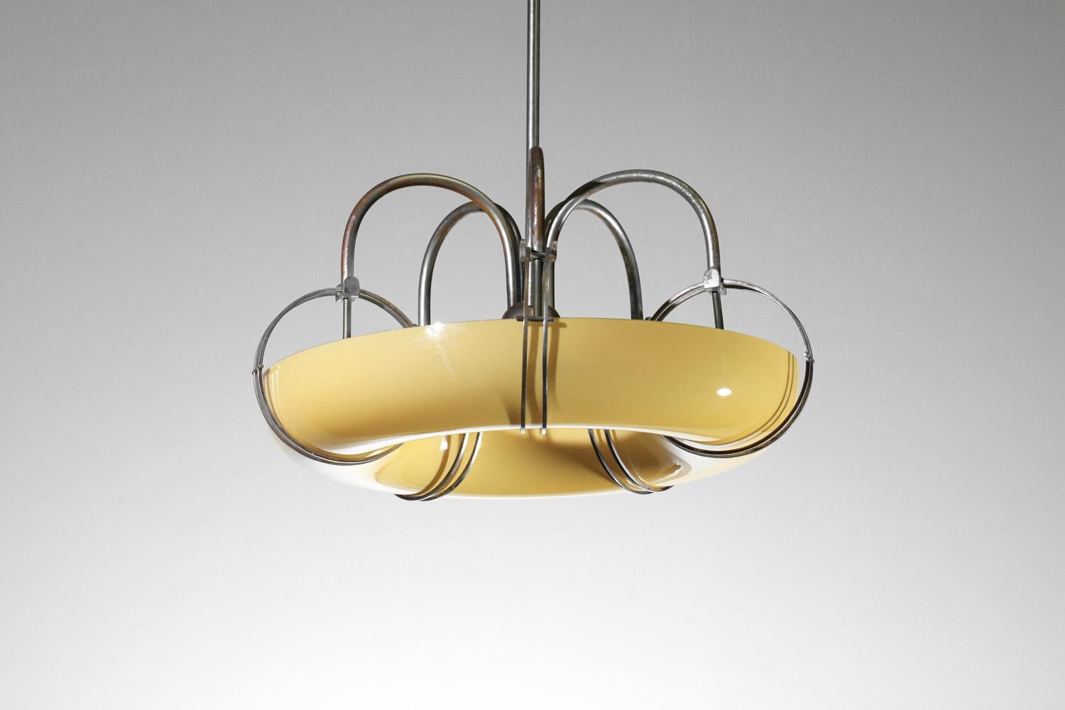 Mid-20th Century Italian modernist art deco glass ring pendant chandelier 1940's original 