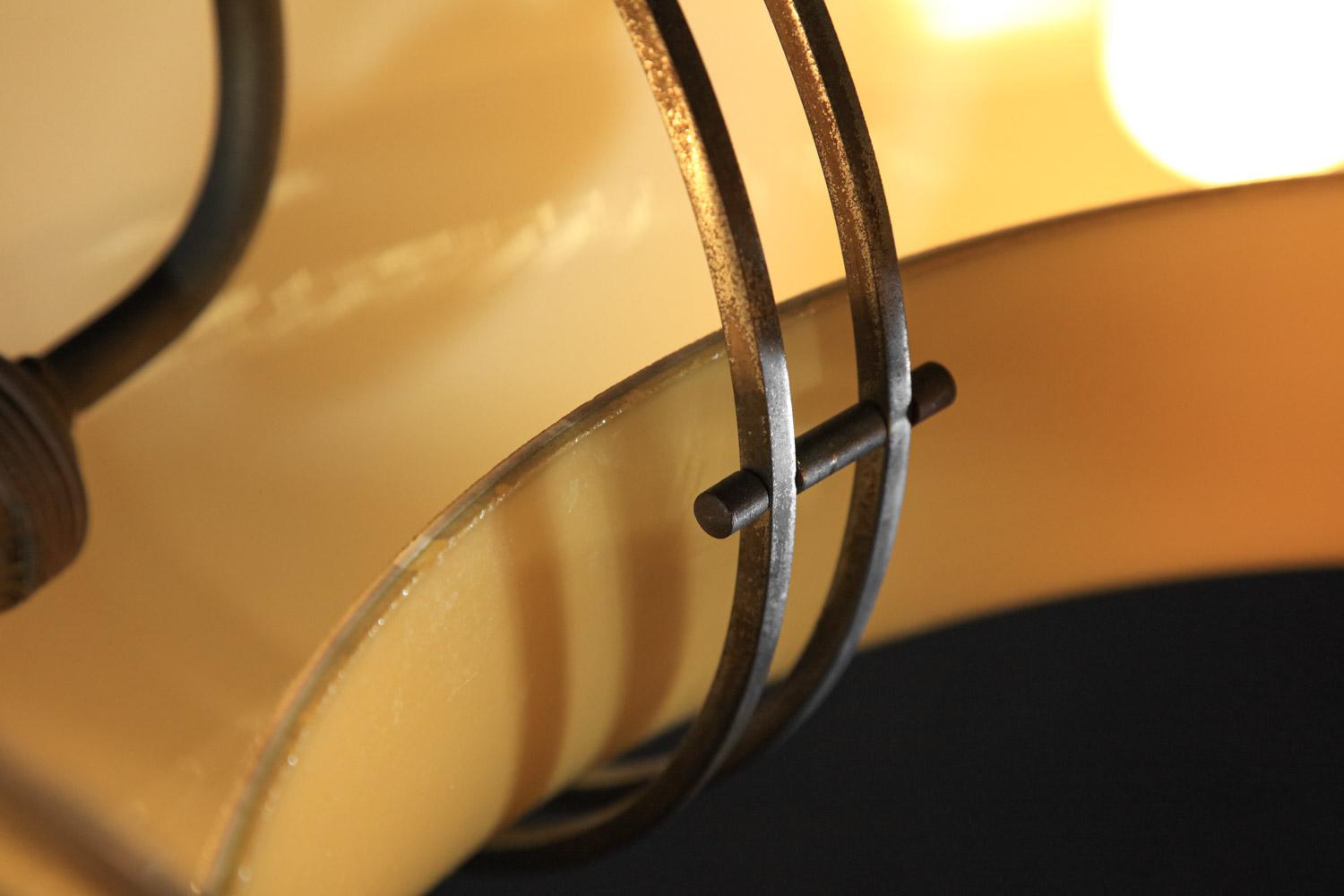 Italian modernist art deco glass ring pendant chandelier 1940's original  2
