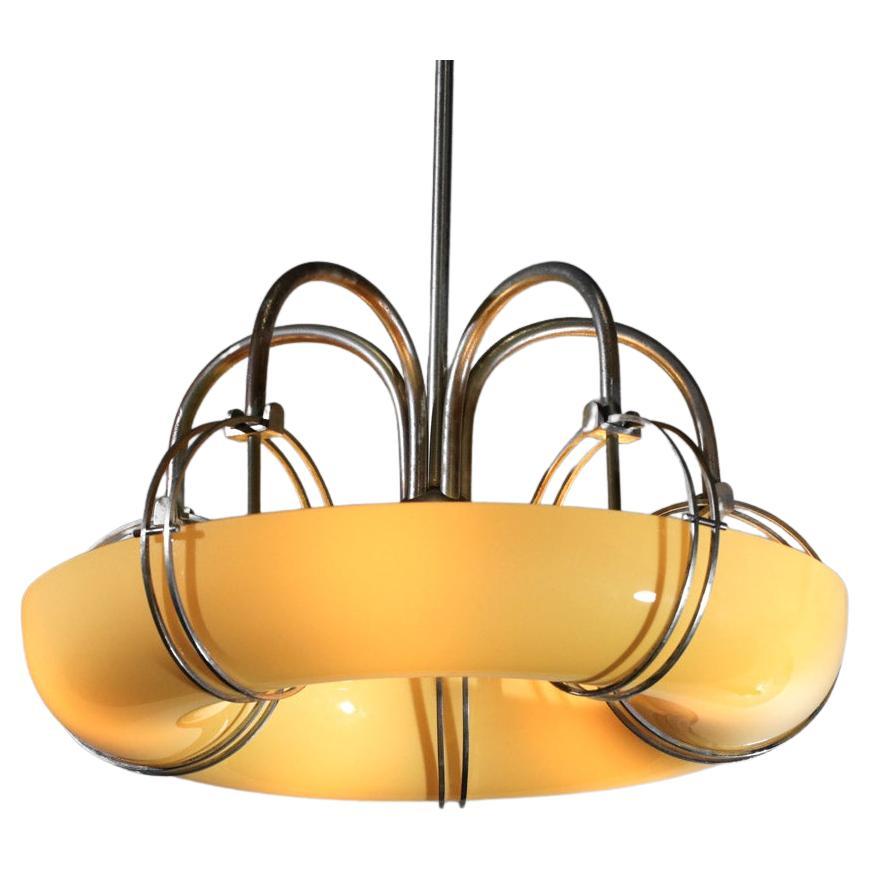 Italian modernist art deco glass ring pendant chandelier 1940's original 