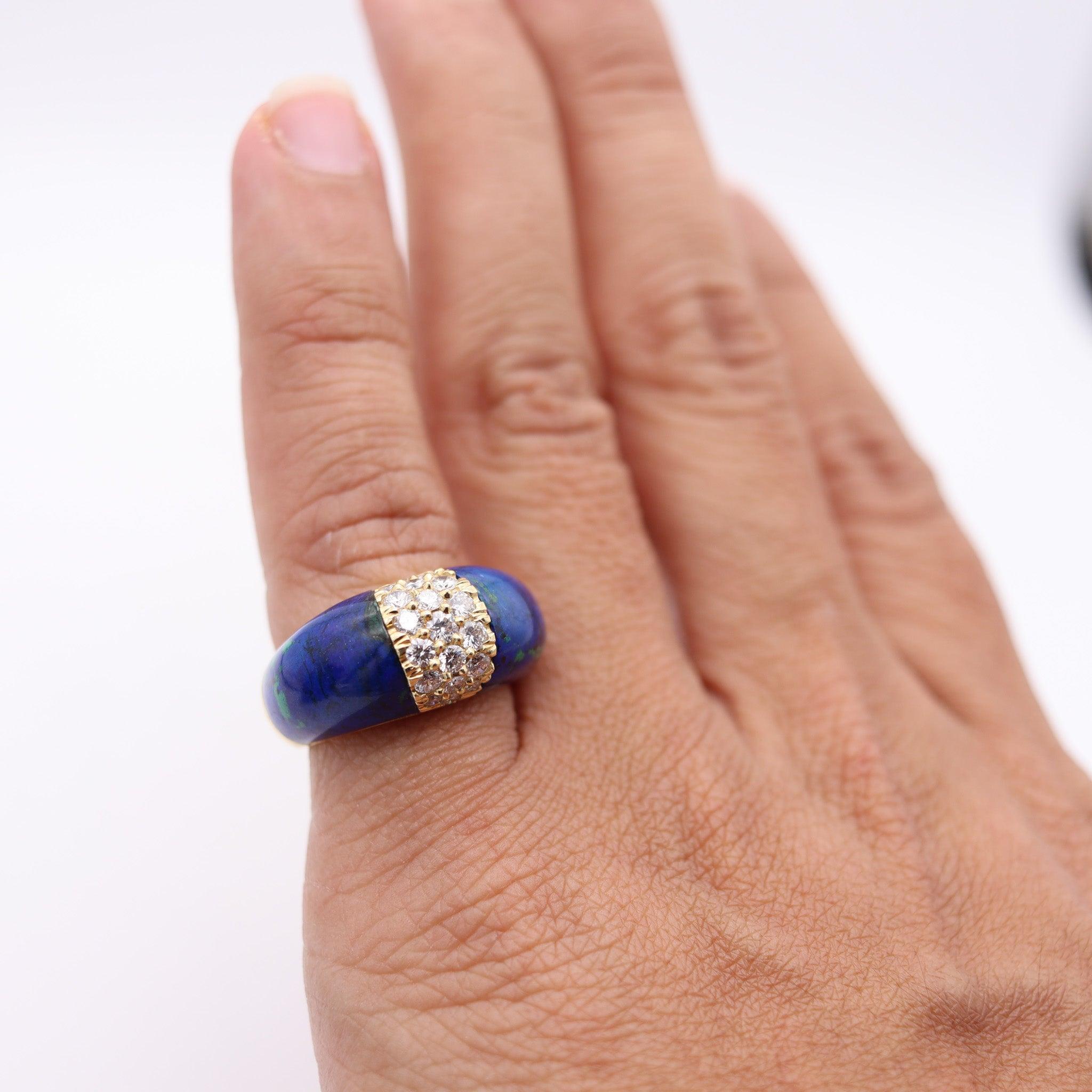 ITALIAN Modernist Azur-Malachite Domed Ring In 18Kt Gold With 1.14 Cts Diamonds 6