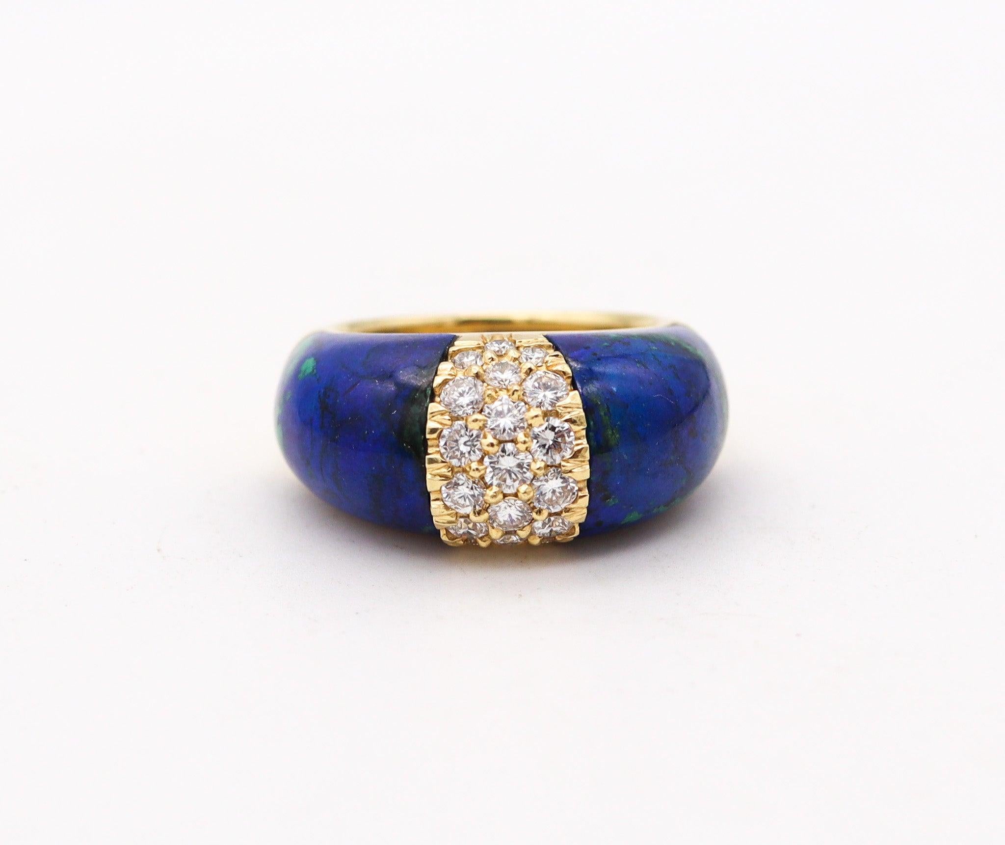 ITALIAN Modernist Azur-Malachite Domed Ring In 18Kt Gold With 1.14 Cts Diamonds In Excellent Condition In Miami, FL