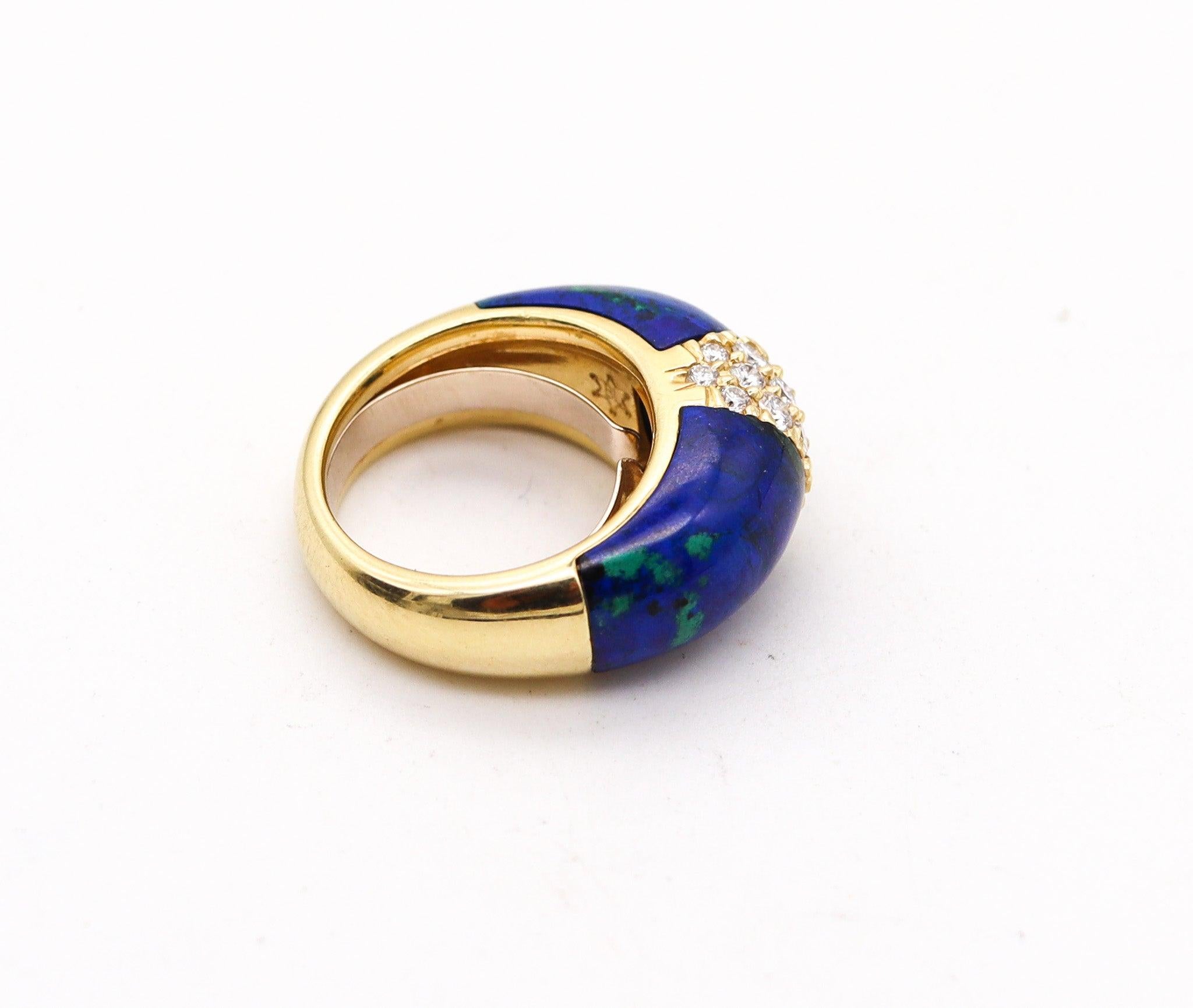 ITALIAN Modernist Azur-Malachite Domed Ring In 18Kt Gold With 1.14 Cts Diamonds 1