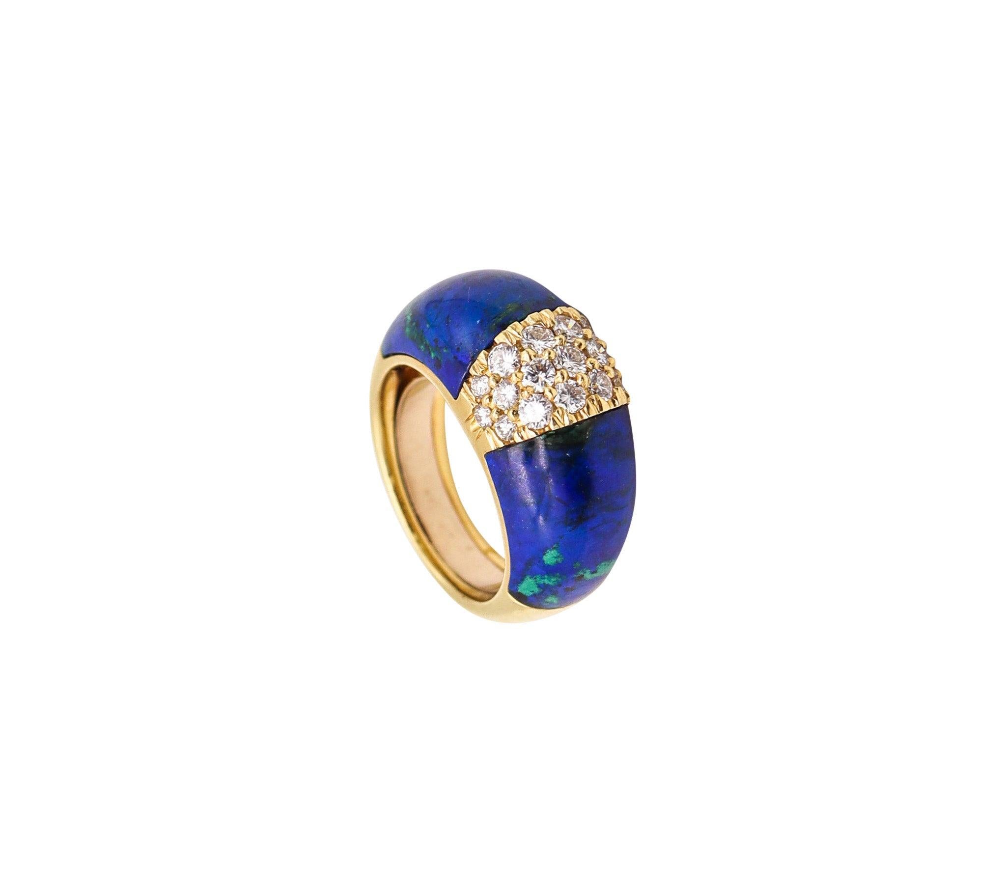 ITALIAN Modernist Azur-Malachite Domed Ring In 18Kt Gold With 1.14 Cts Diamonds 3