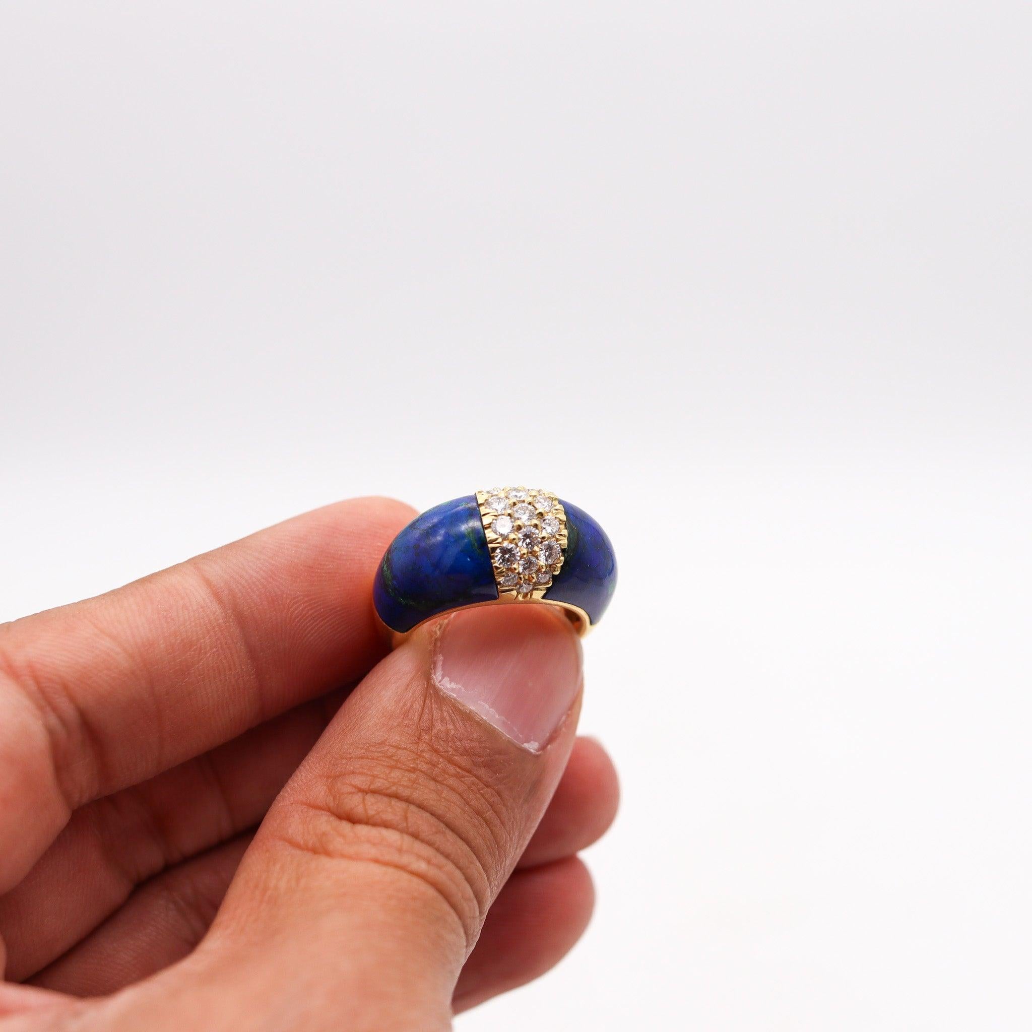 ITALIAN Modernist Azur-Malachite Domed Ring In 18Kt Gold With 1.14 Cts Diamonds 4