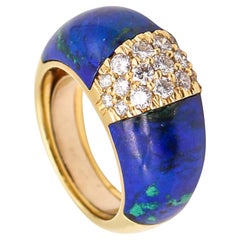 ITALIAN Modernist Azur-Malachite Domed Ring In 18Kt Gold With 1.14 Cts Diamonds