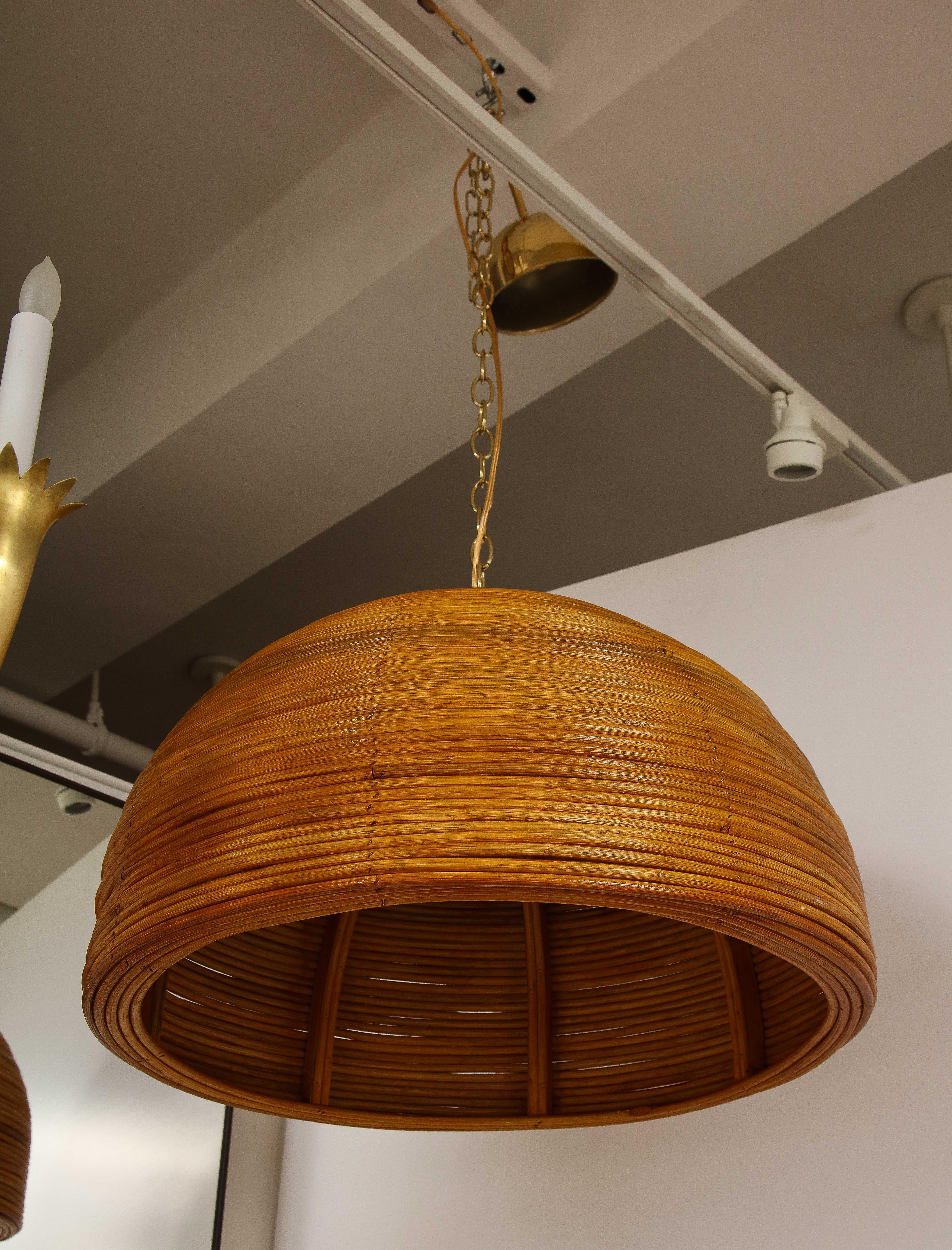 Mid-Century Modern Italian Modernist Bamboo and Brass Chandelier/Pendant, Italy 1970's For Sale