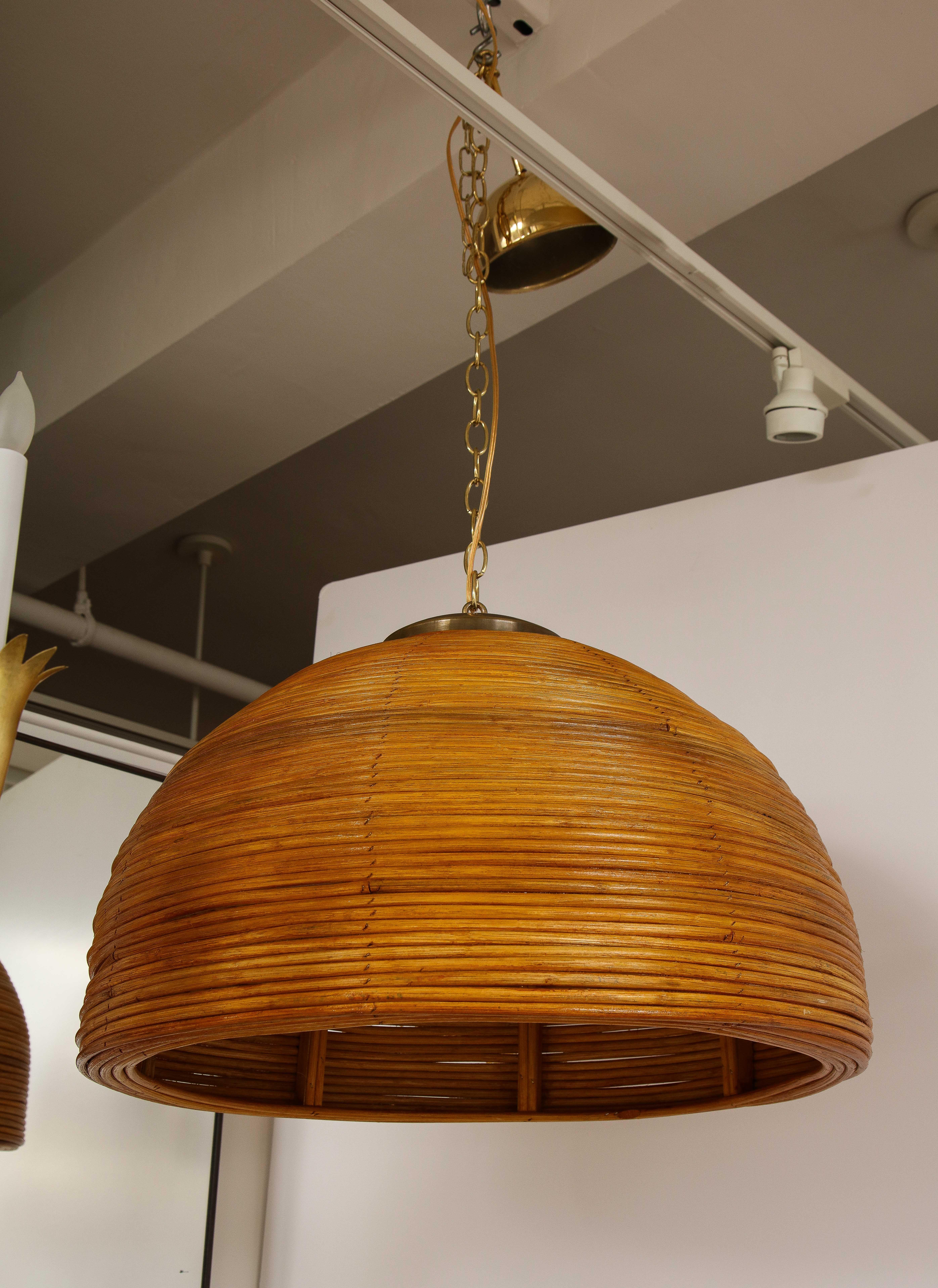 Italian Modernist Bamboo and Brass Chandelier/Pendant, Italy 1970's In Good Condition For Sale In New York, NY