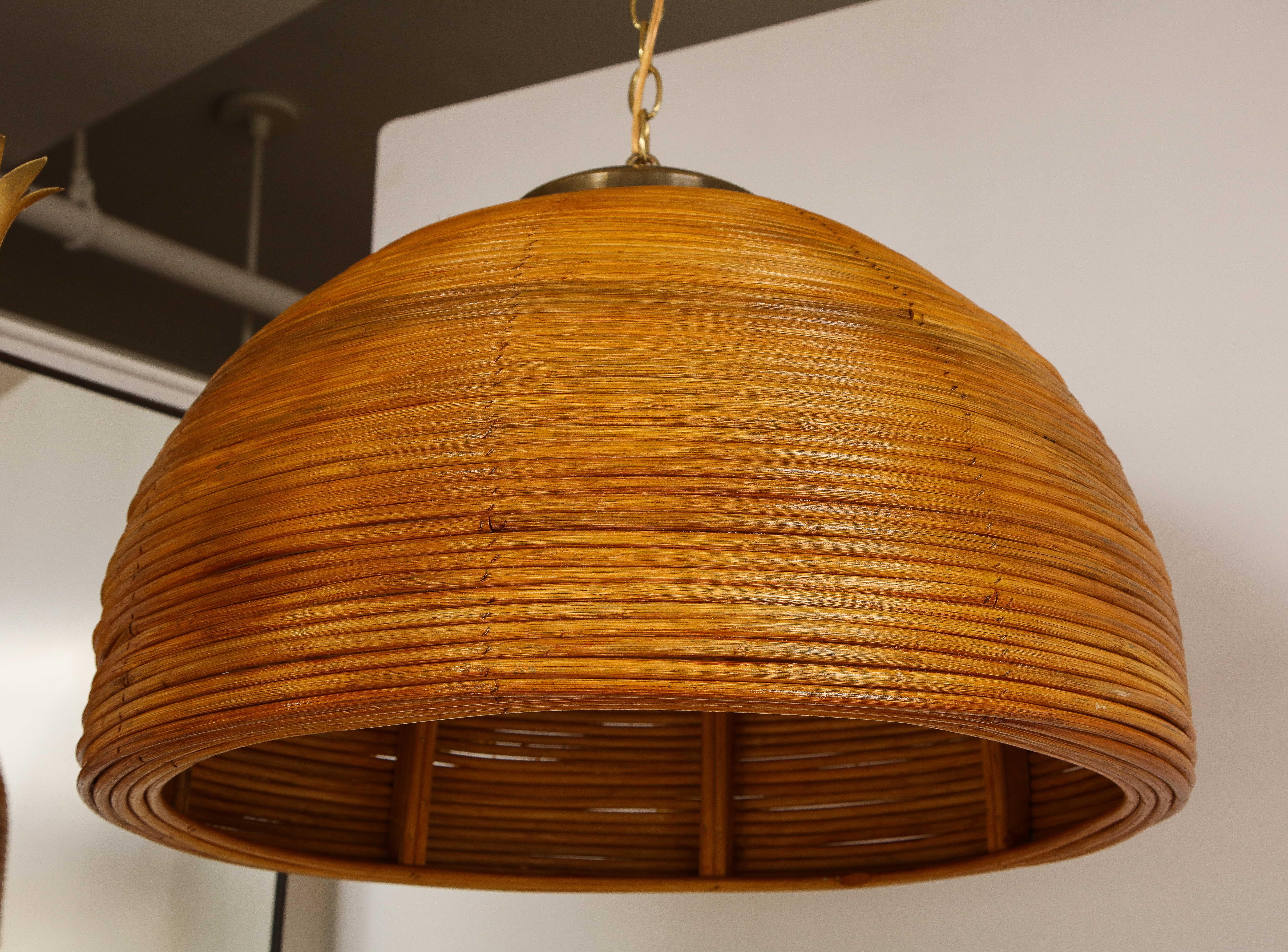 Late 20th Century Italian Modernist Bamboo and Brass Chandelier/Pendant, Italy 1970's For Sale