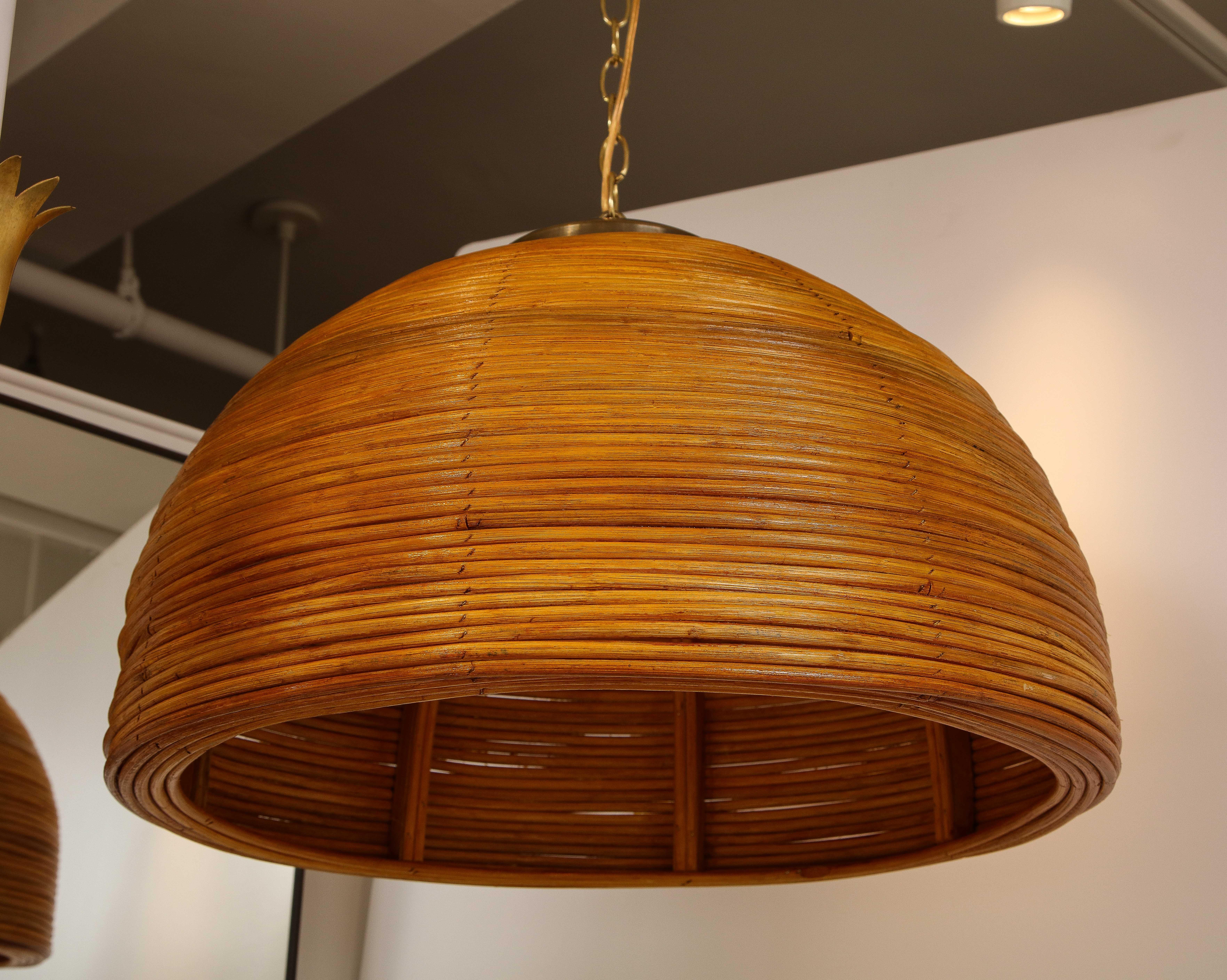 Italian Modernist Bamboo and Brass Chandelier/Pendant, Italy 1970's For Sale 1