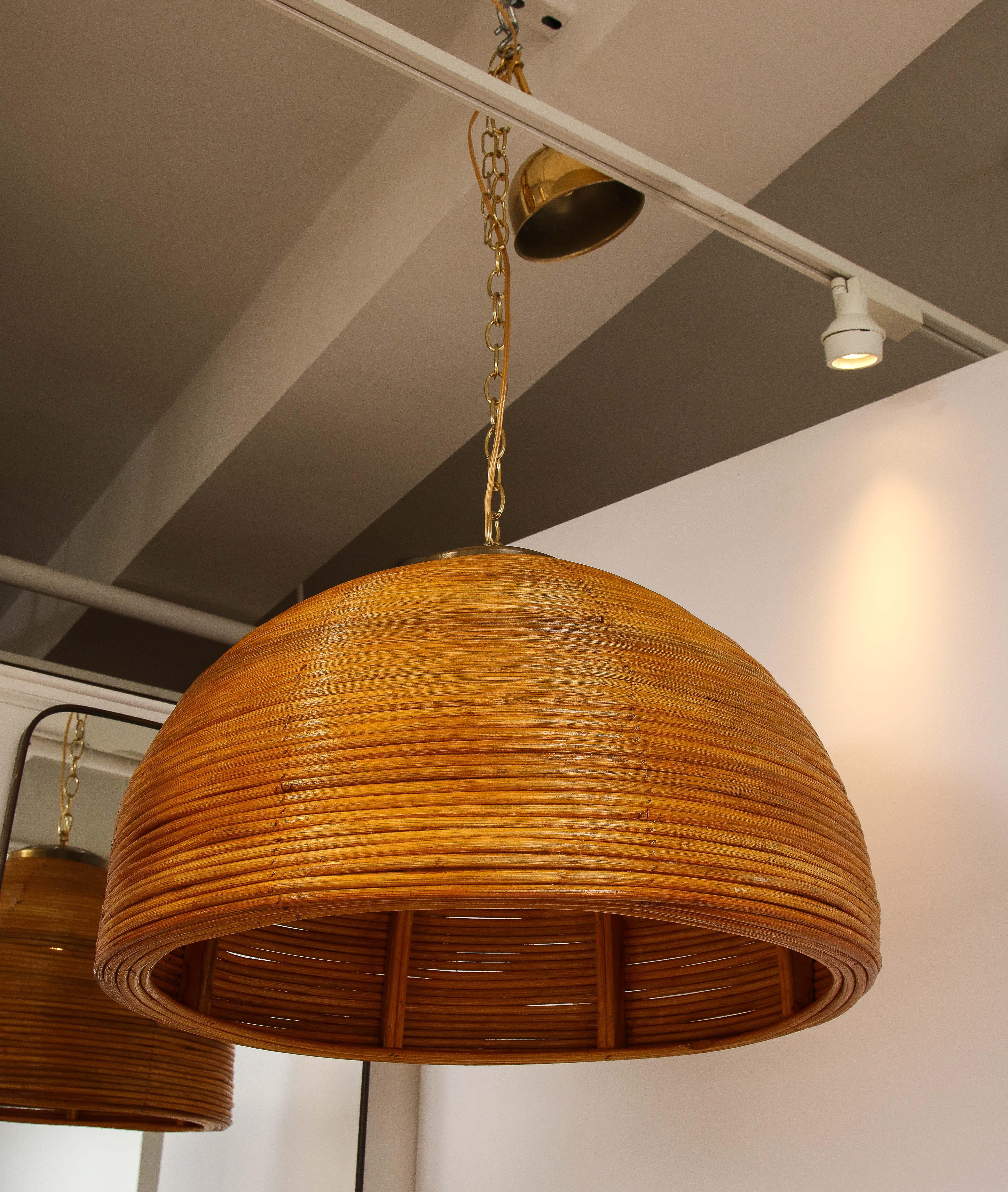 Italian Modernist Bamboo and Brass Chandelier/Pendant, Italy 1970's For Sale 2