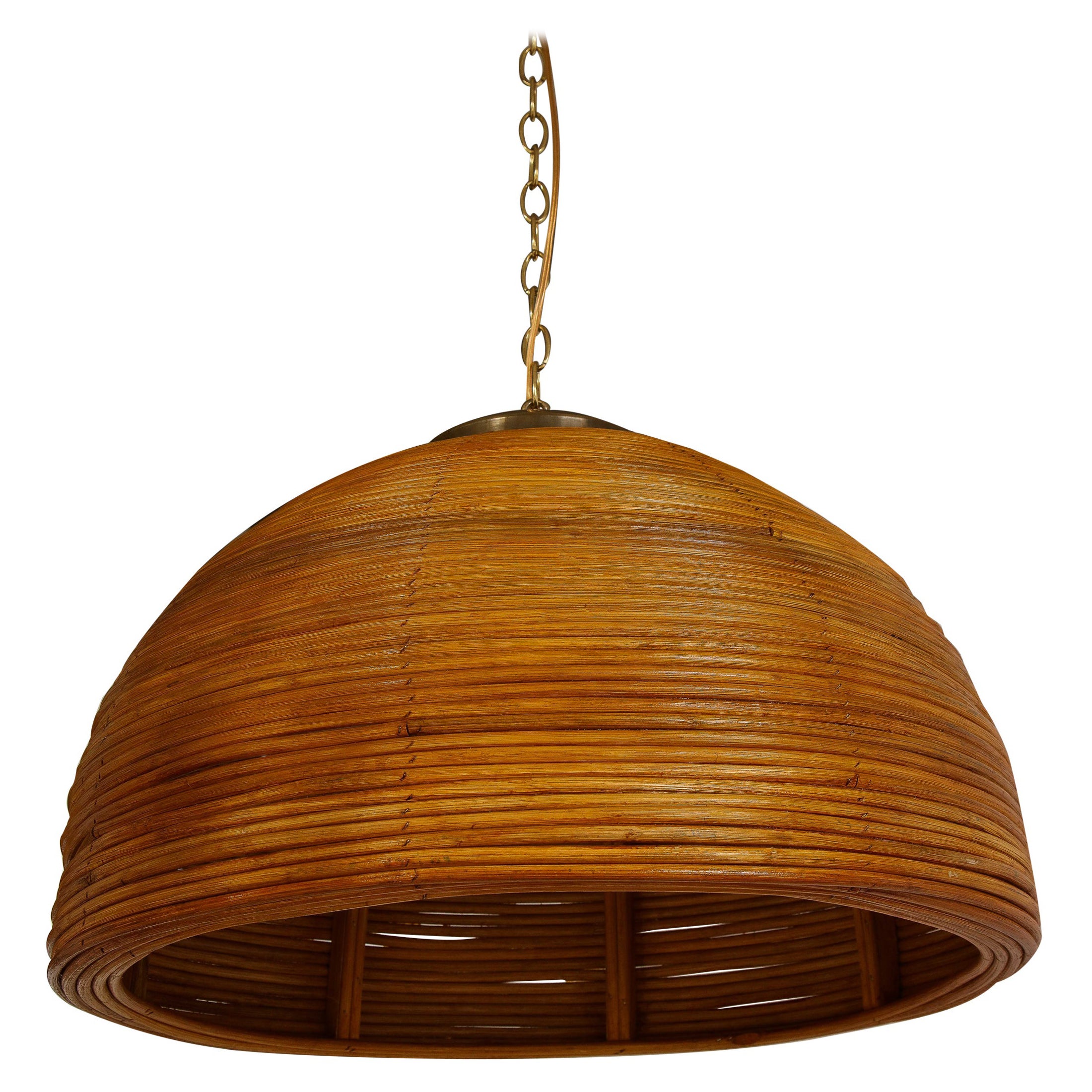 Italian Modernist Bamboo and Brass Chandelier/Pendant, Italy 1970's