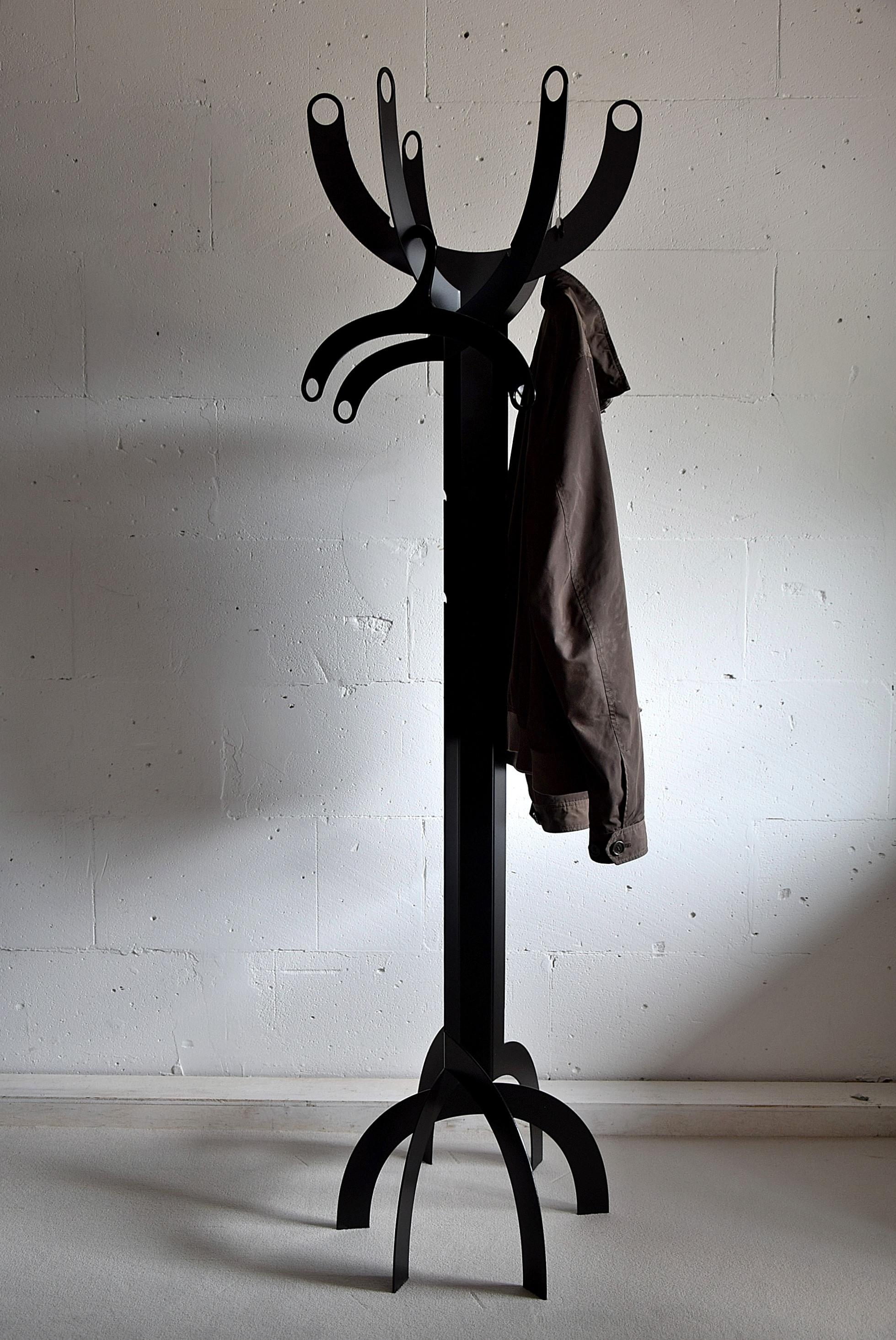 Powder-Coated Italian Modernist Black Coat Stand For Sale