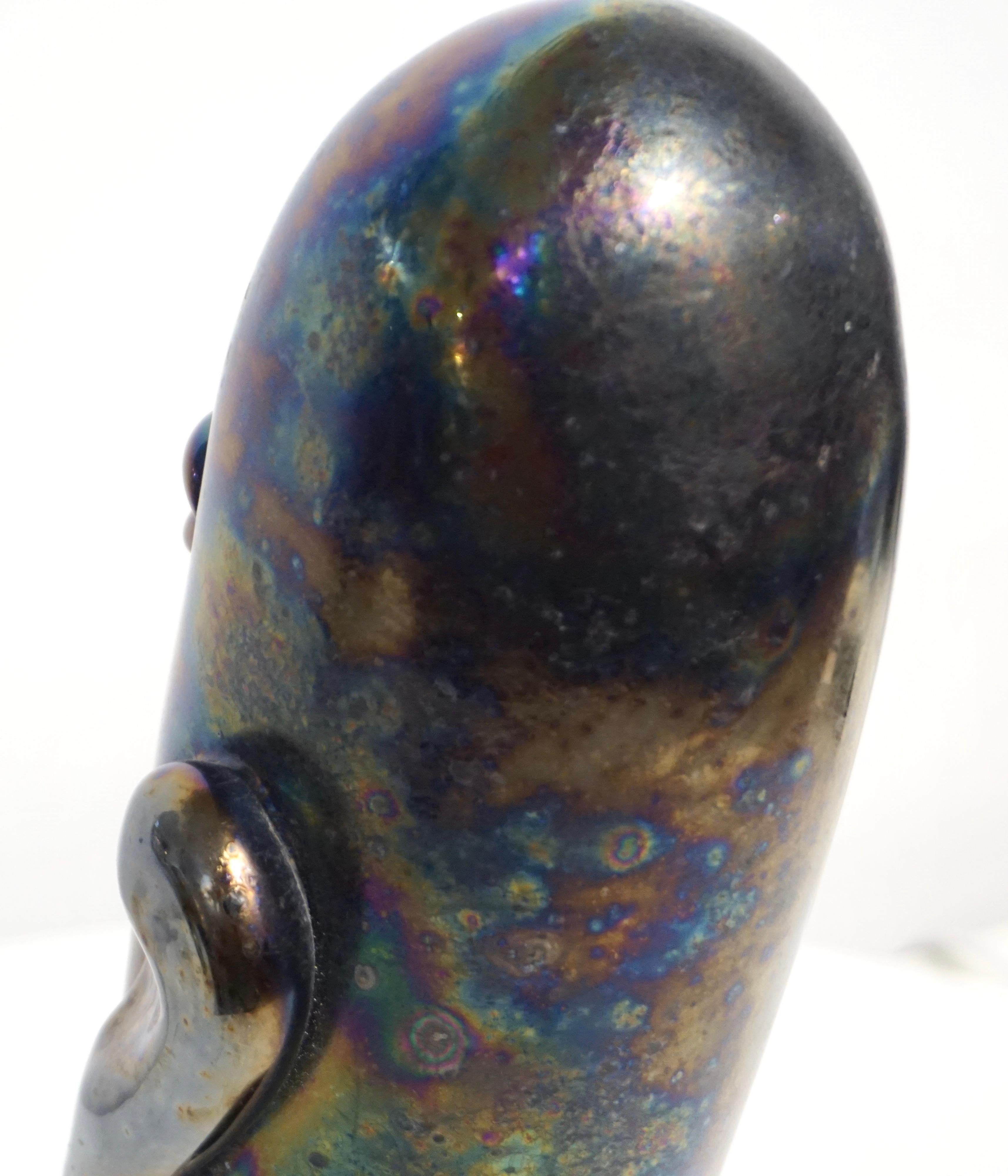 Italian Modernist Black Iridescent Murano Glass Sculpture in the Shape of a Head For Sale 5