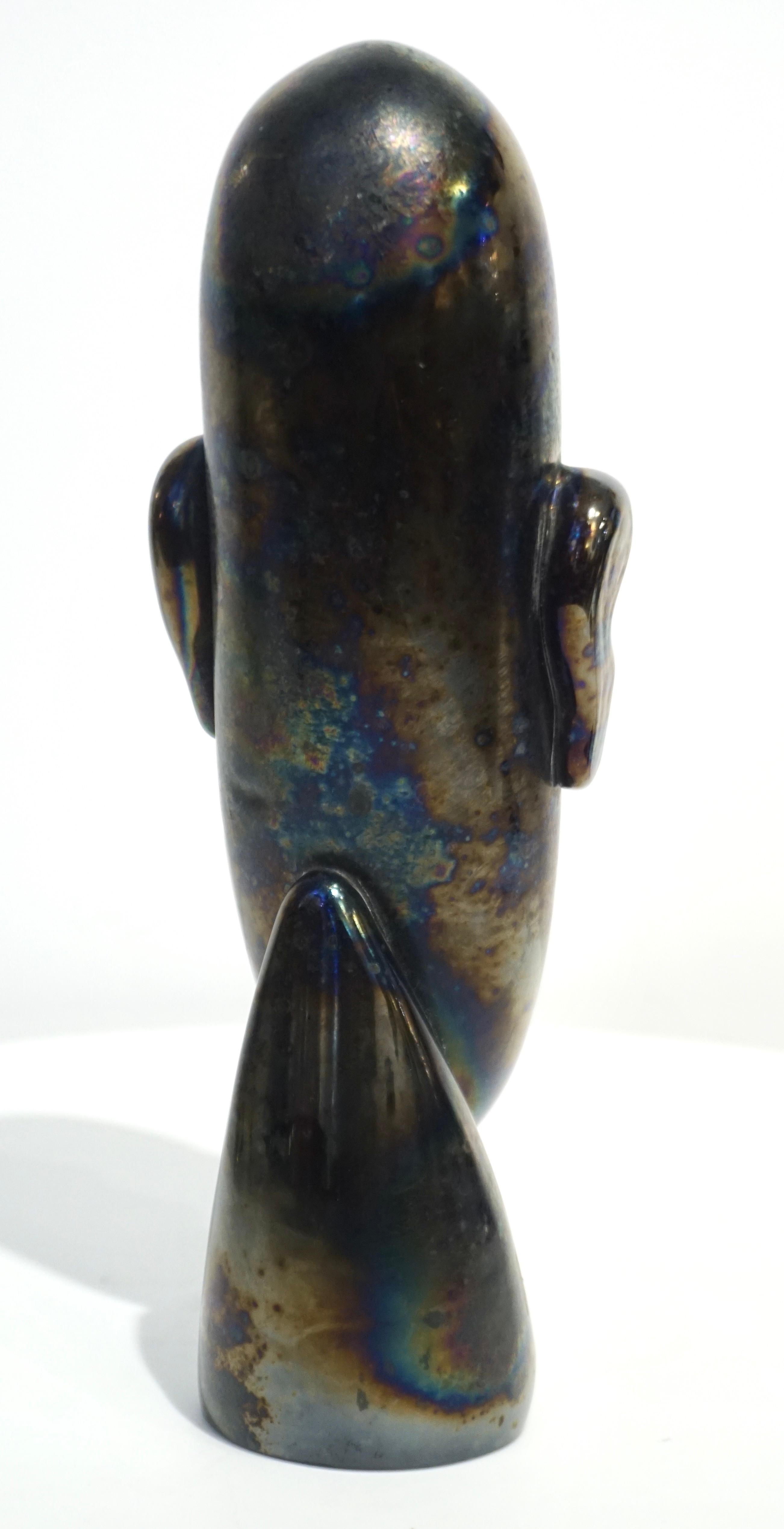 Hand-Crafted Italian Modernist Black Iridescent Murano Glass Sculpture in the Shape of a Head For Sale